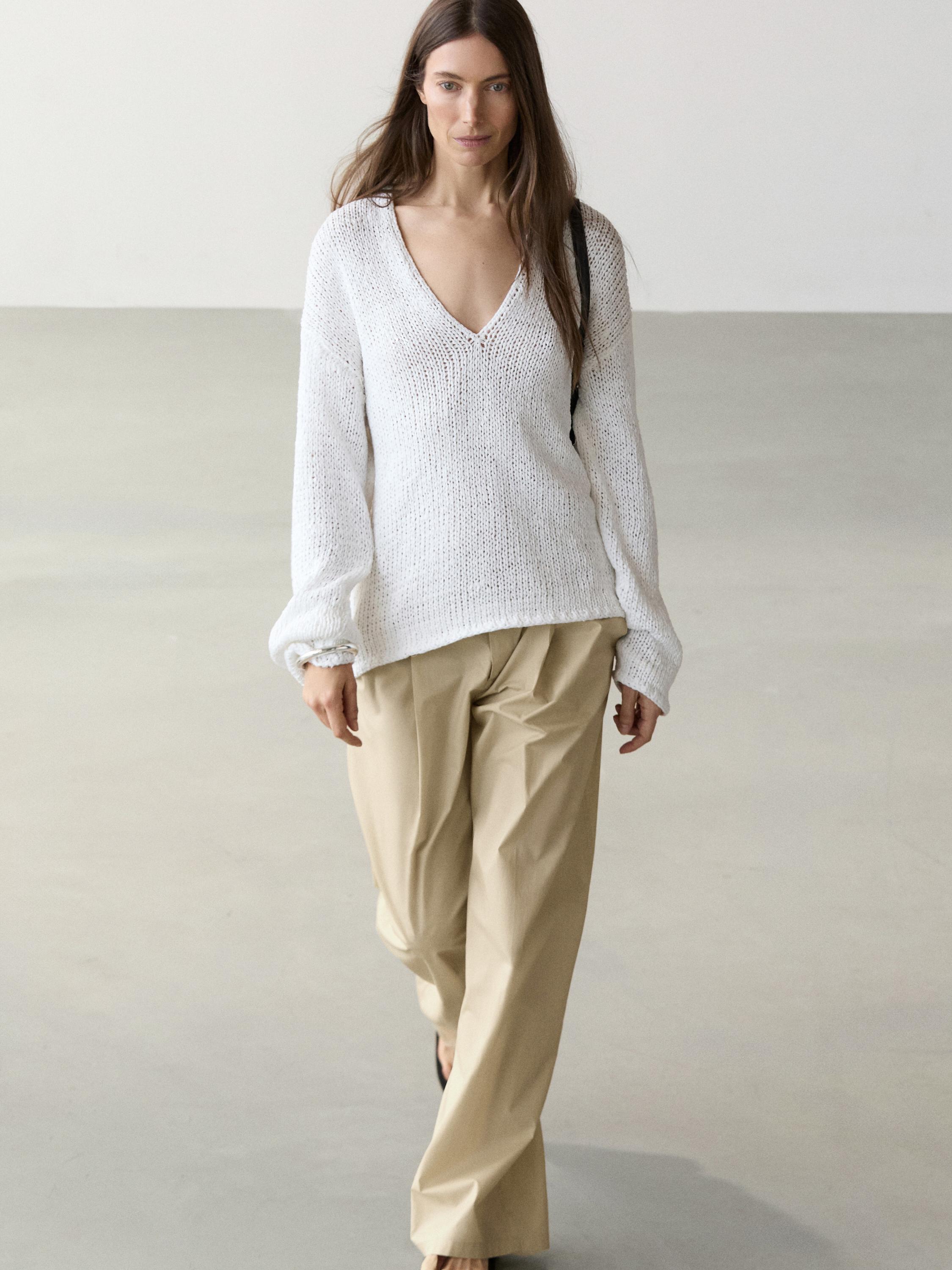 Wide-leg cotton trousers — SAND