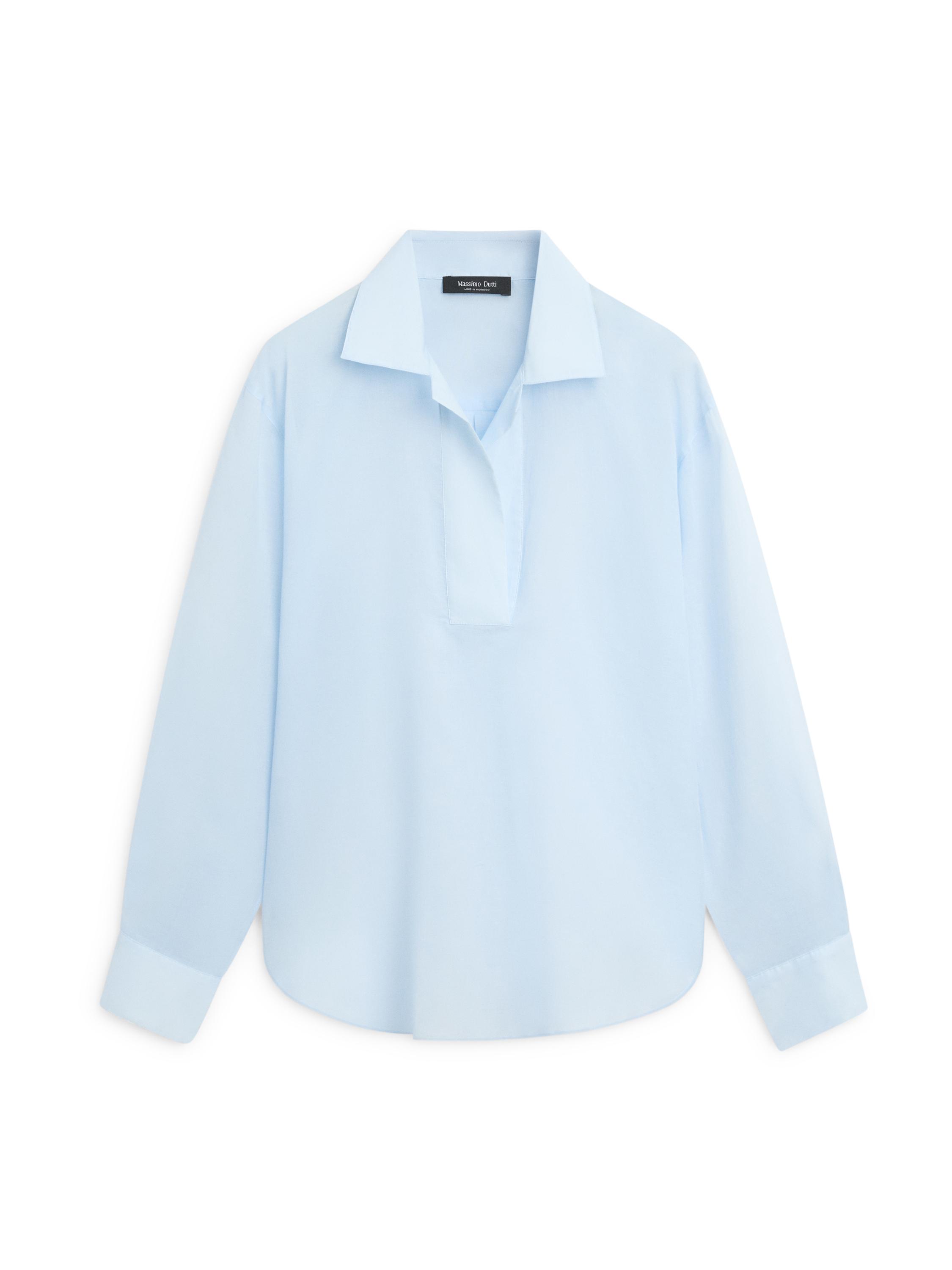 Flowing 100% cotton shirt with collar detail — SKY BLUE