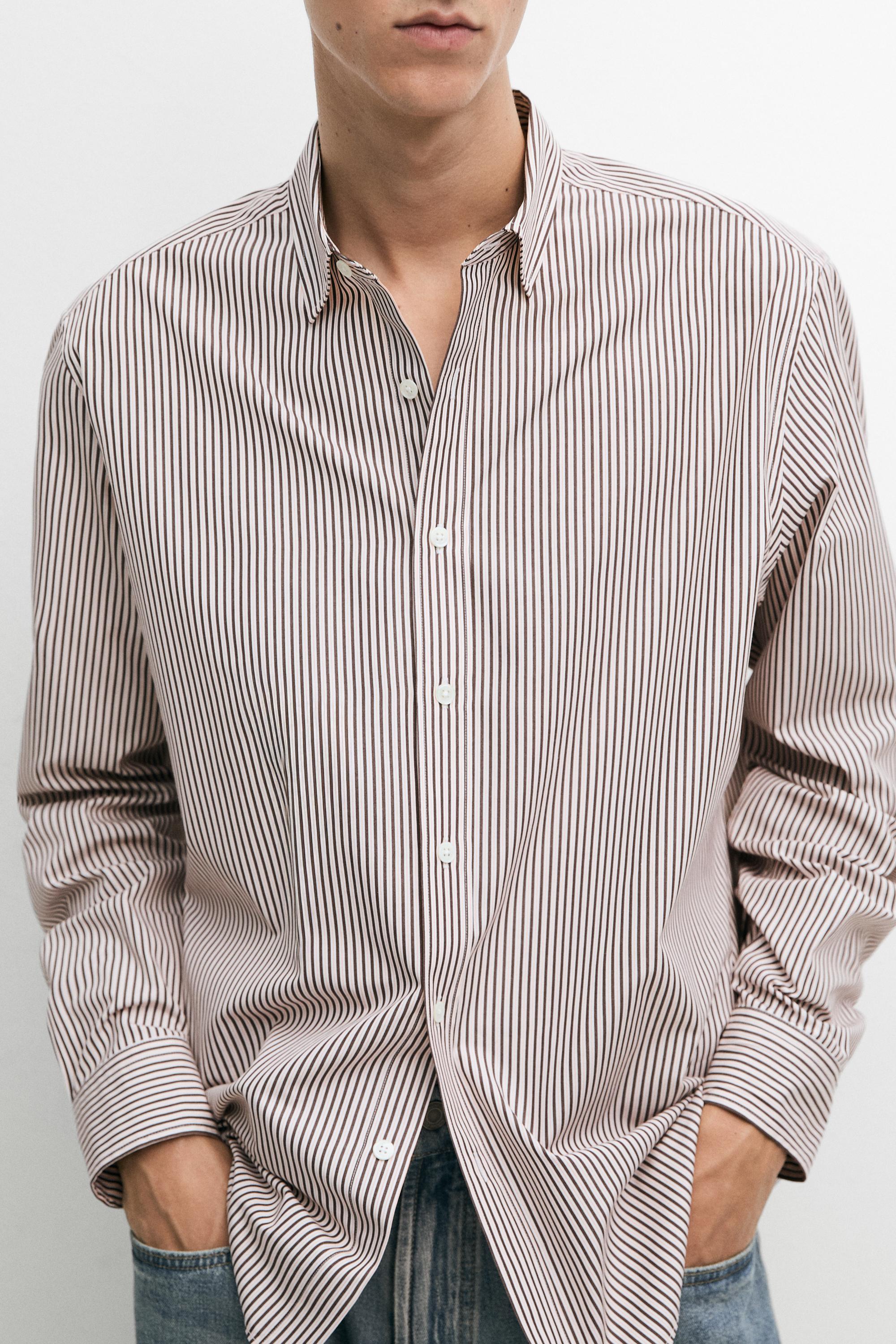 100% cotton regular fit striped shirt — GREEN