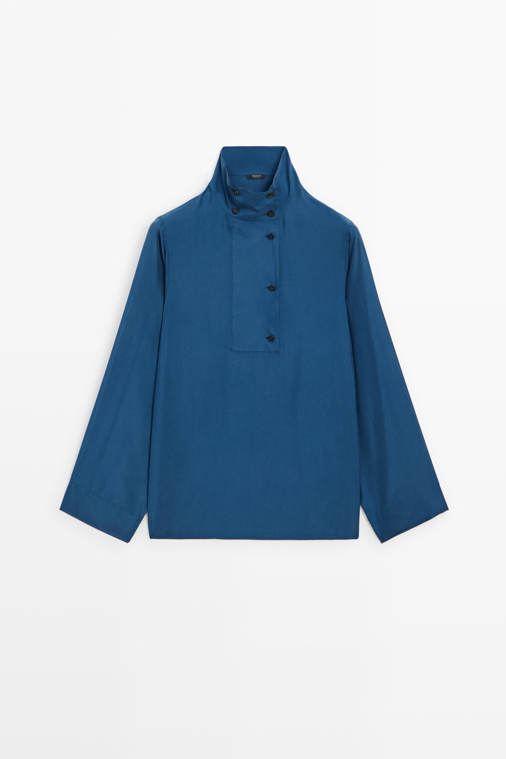 100% mulberry silk high-collar shirt