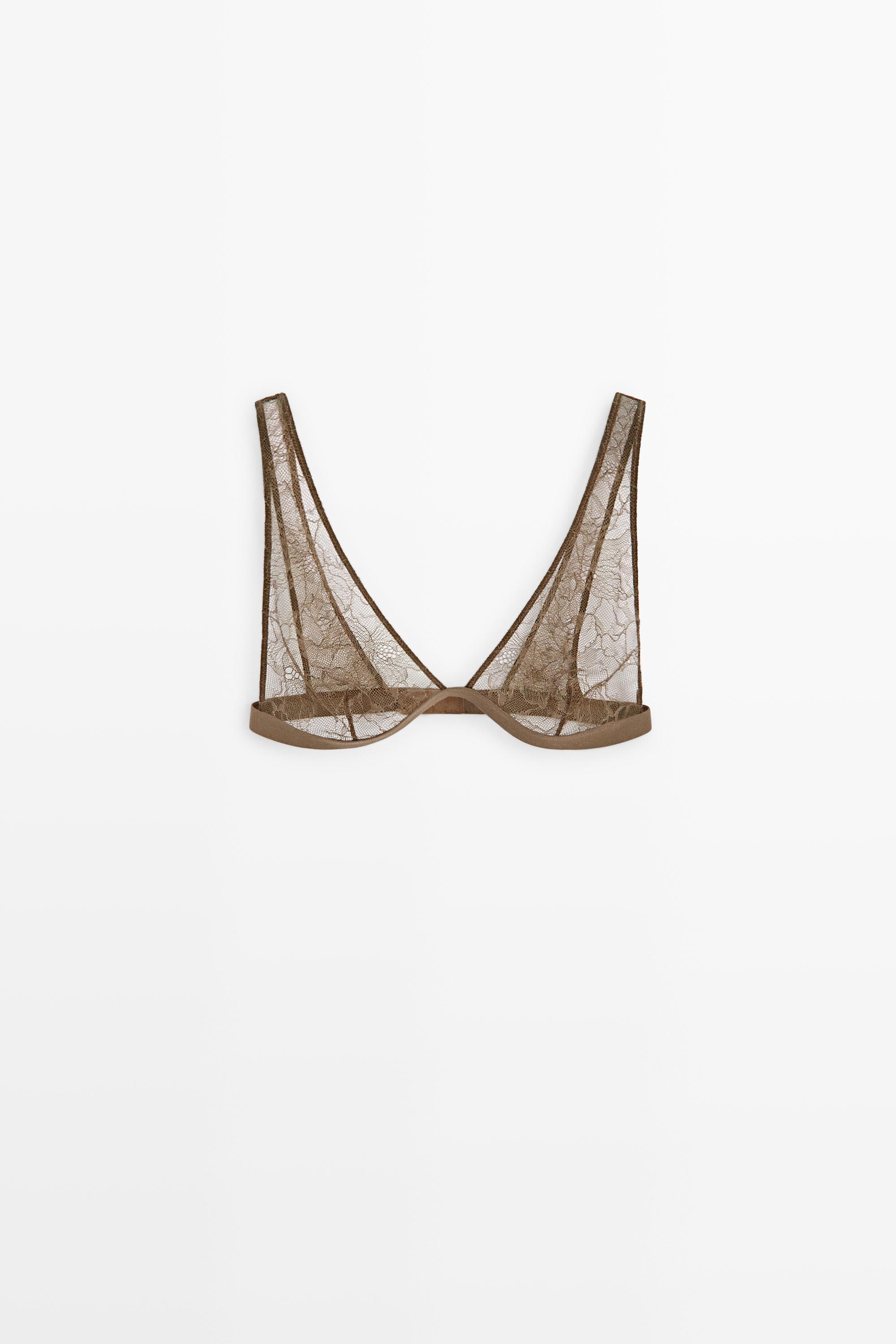 Floral lace bra with elastic band — MINK