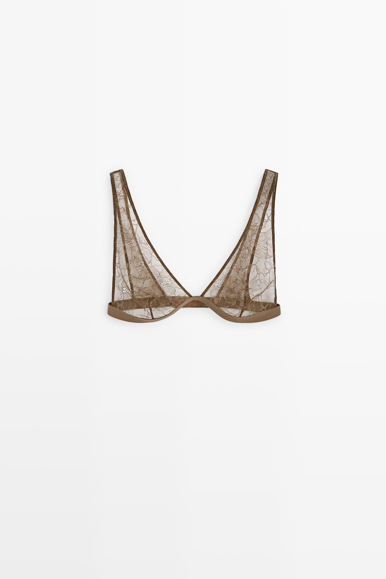 Floral lace bra with elastic band — MINK