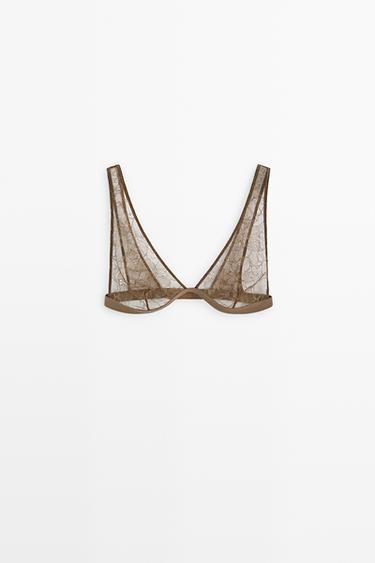 Floral lace bra with elastic band — MINK 2