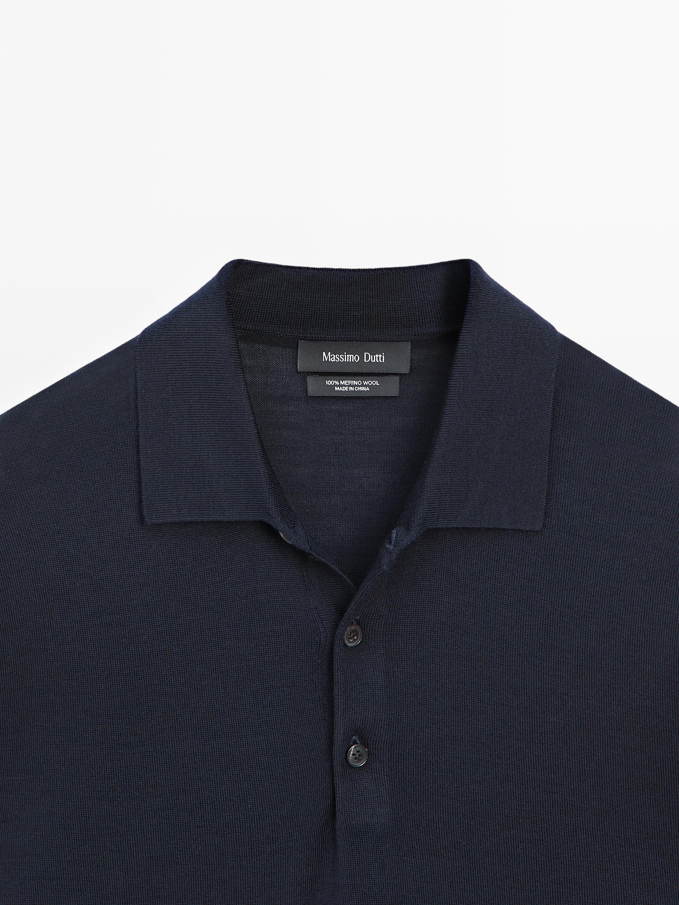 100% wool knit sweater with polo collar — NAVY BLUE