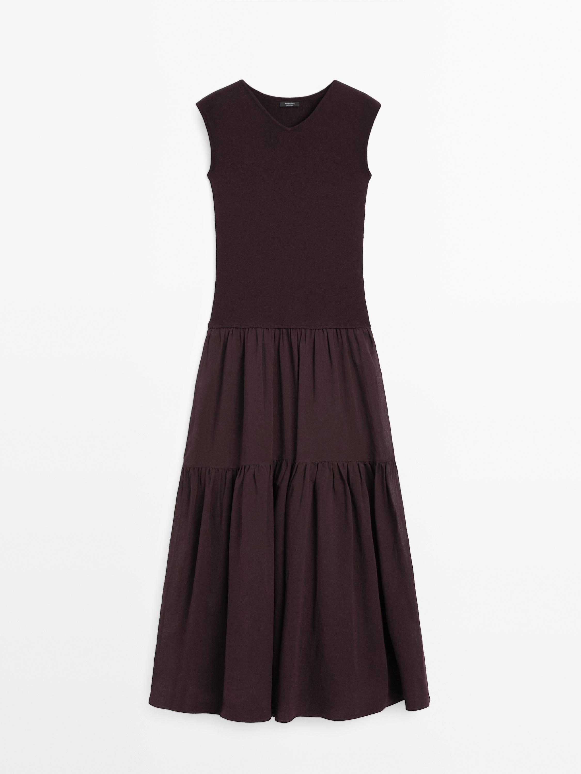 Cotton blend contrast flounce dress