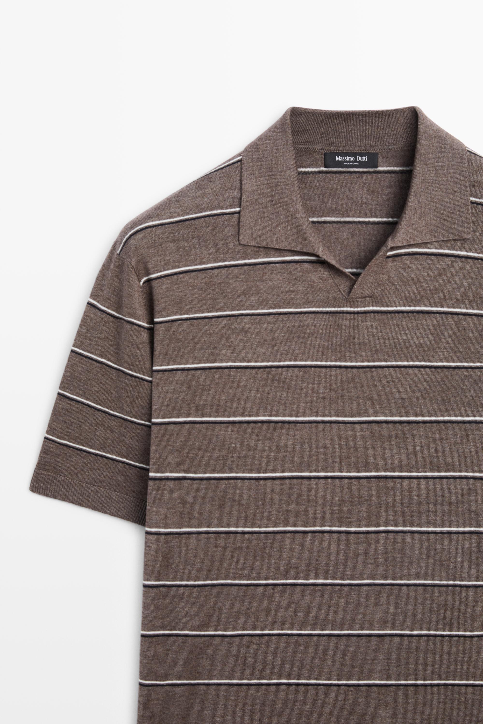 Striped knit V-neck polo shirt — CAREY