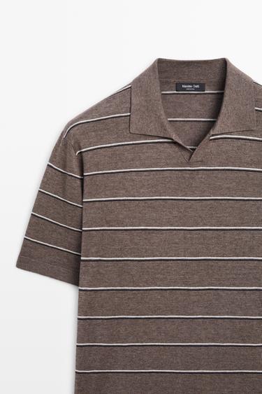 Striped knit V-neck polo shirt — CAREY 4