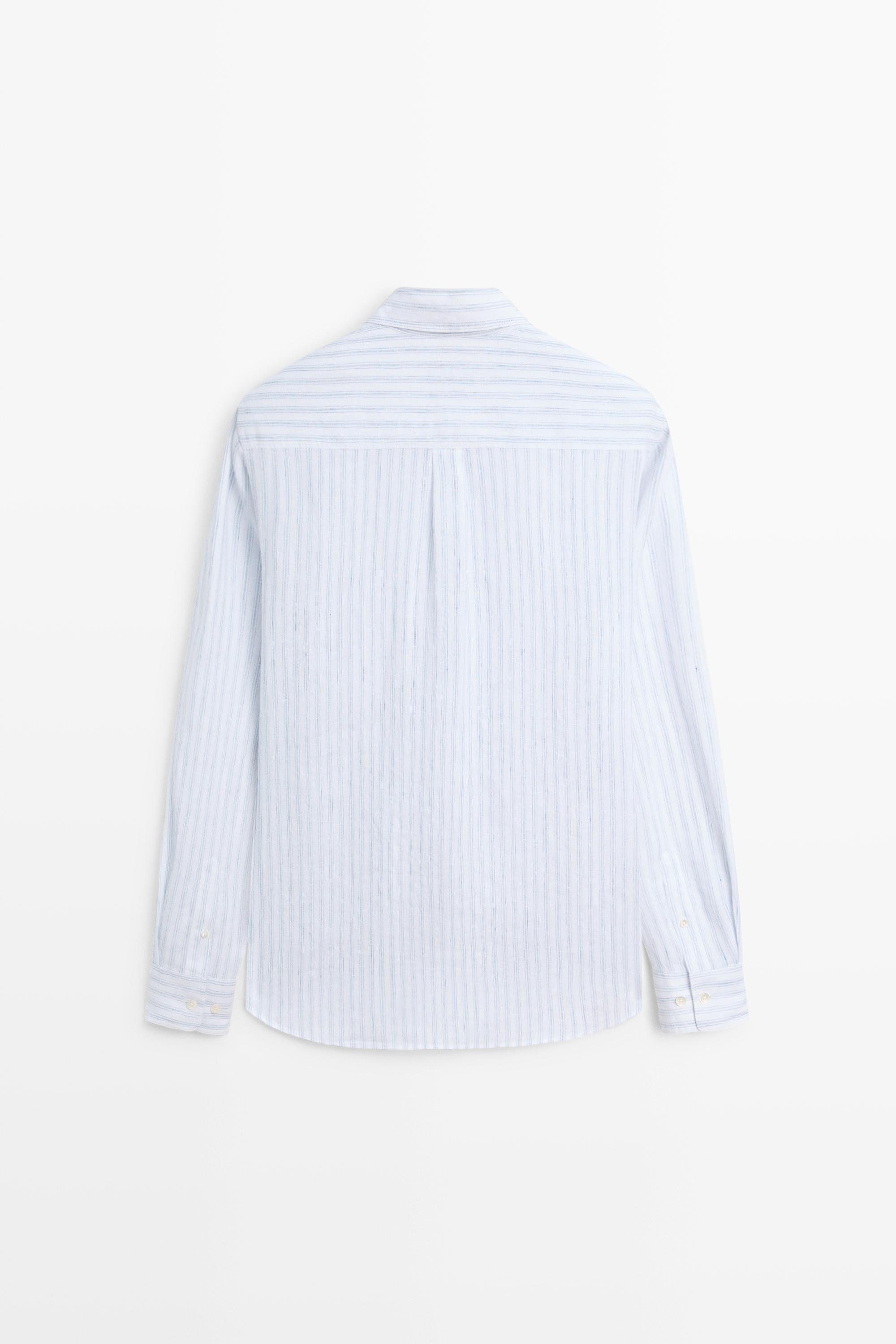 Extra-fine 100% linen striped shirt — Sky blue