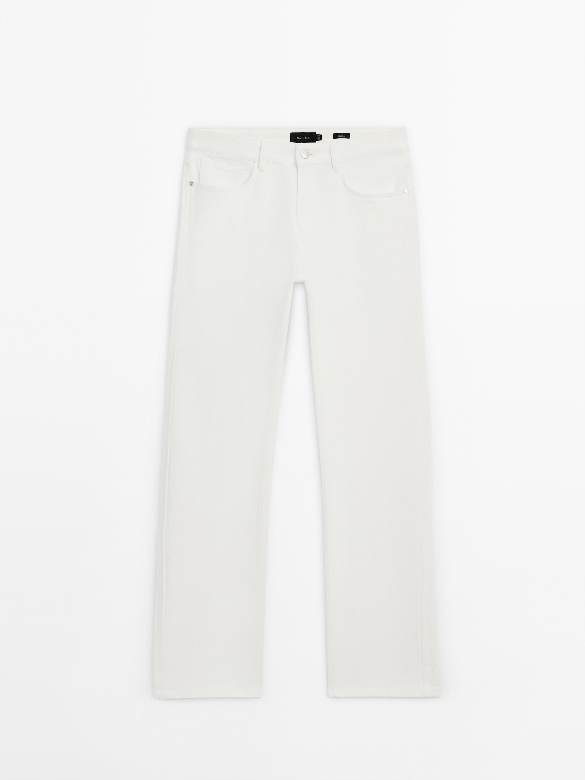 Cotton blend tapered fit jeans