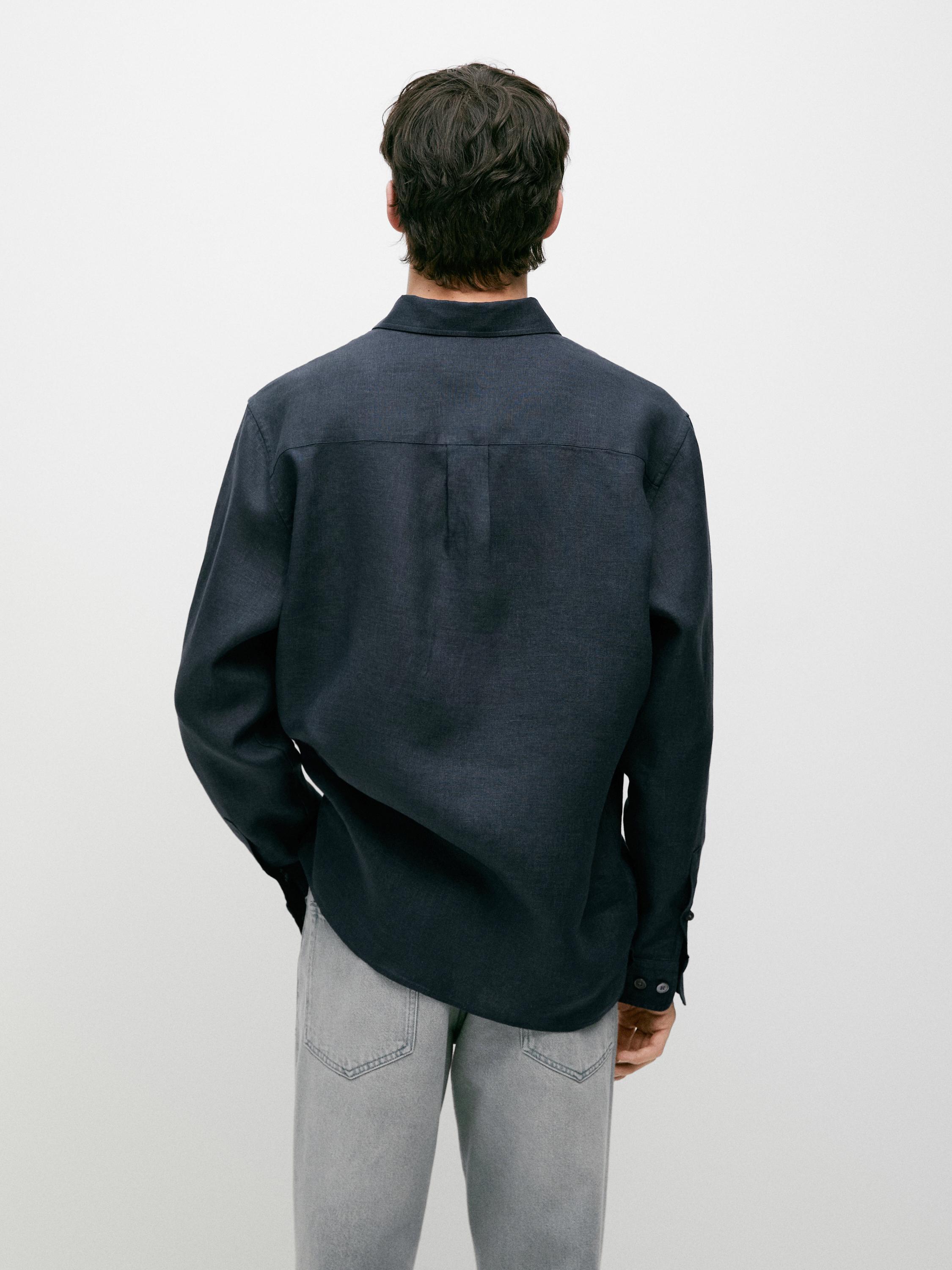 100% linen regular fit shirt — NAVY BLUE