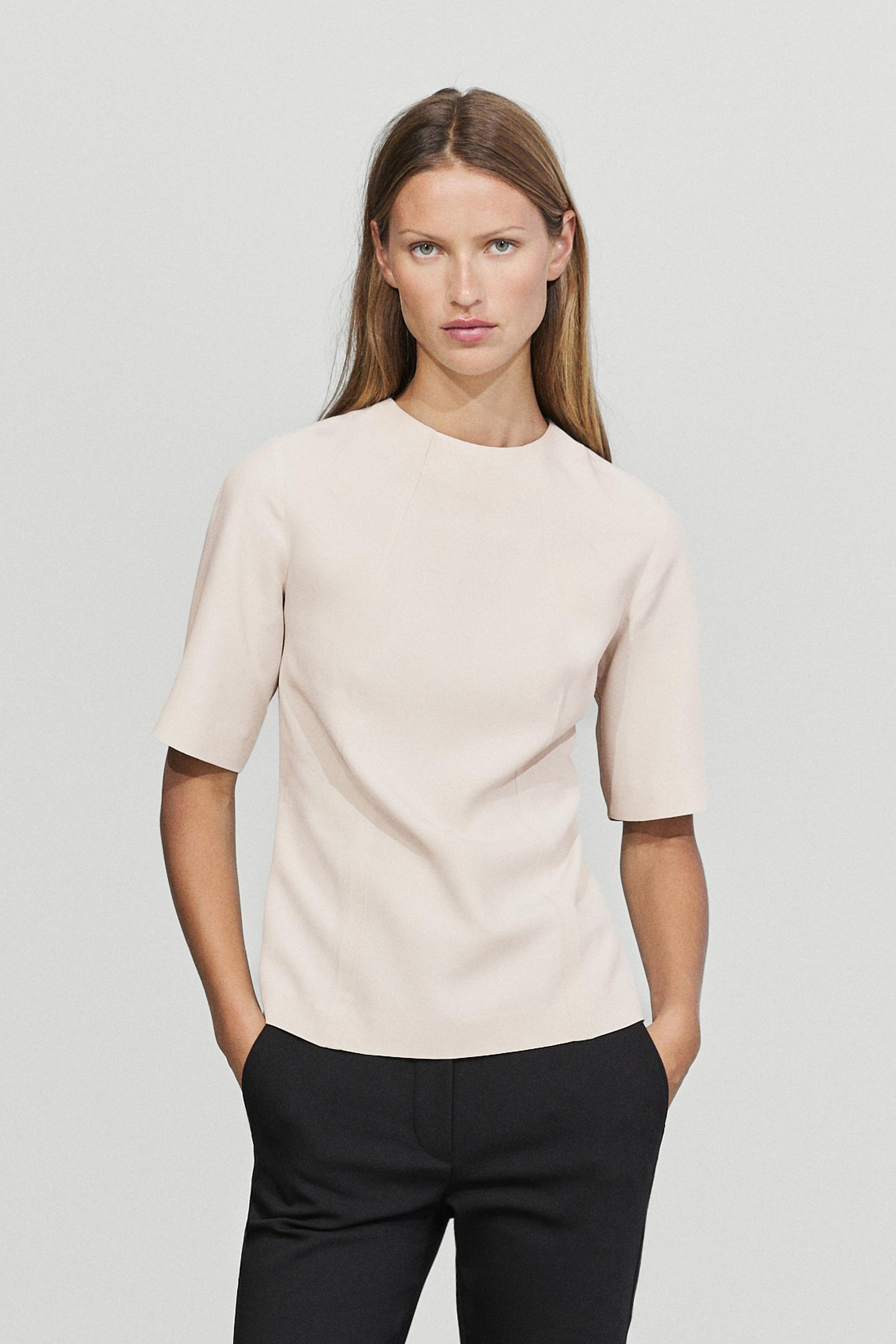 Flowing elbow-length sleeve top — CREAM