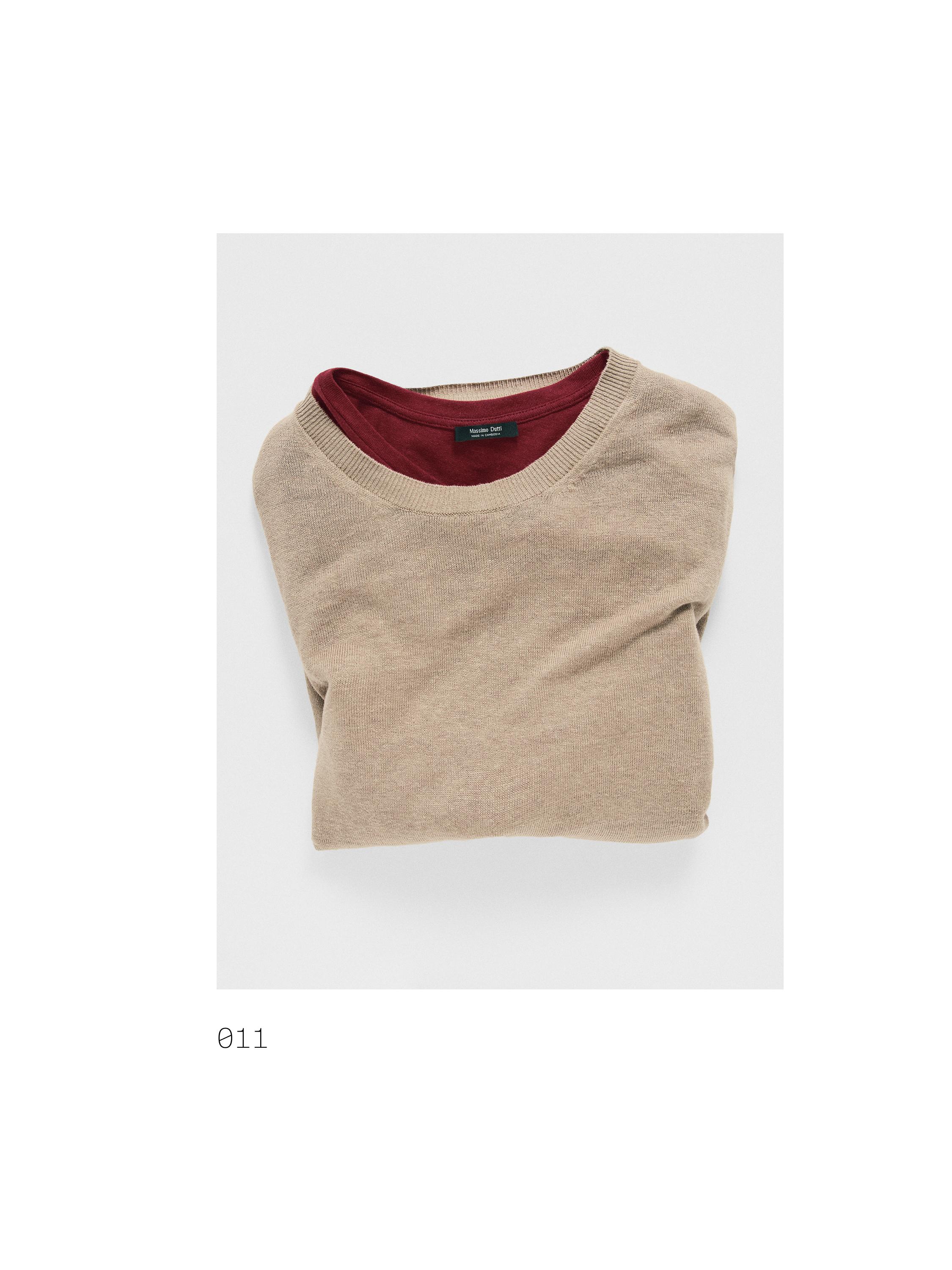 100% linen knit crew neck sweater — Sand beige