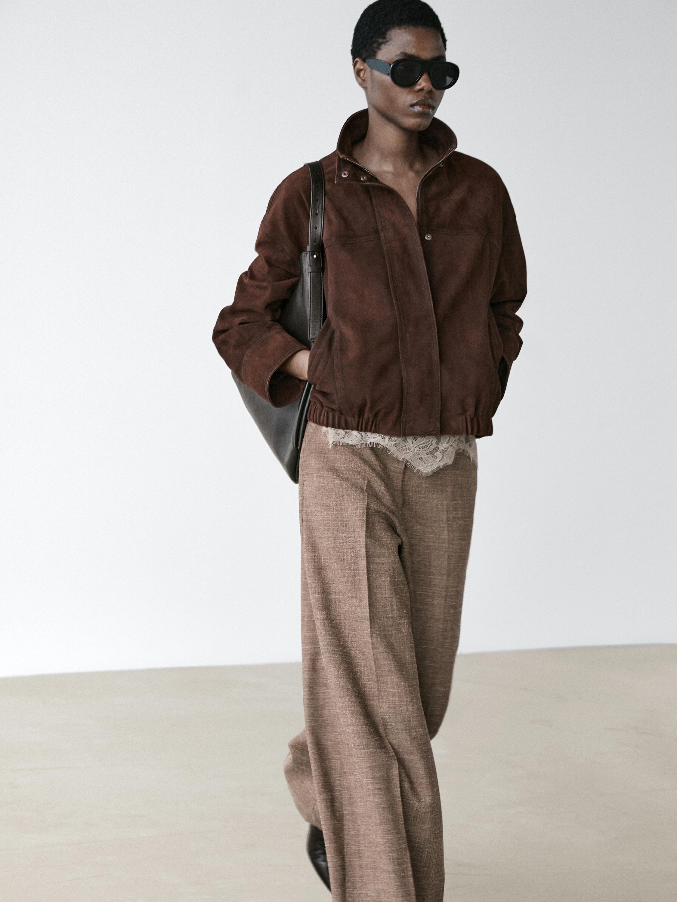 Wide-leg voluminous wool blend trousers