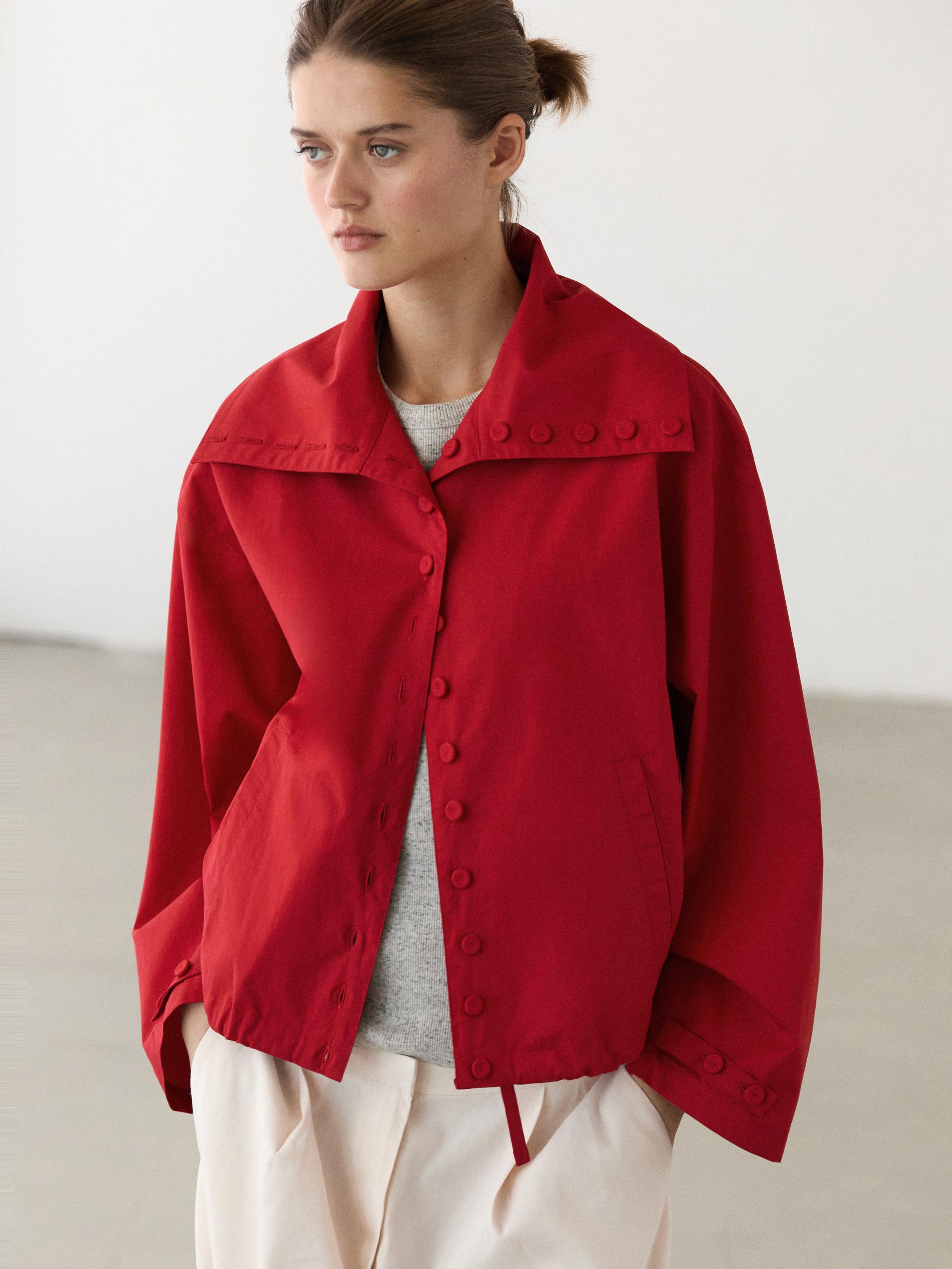 Lightweight cotton jacket with button details — BRIGHT RED