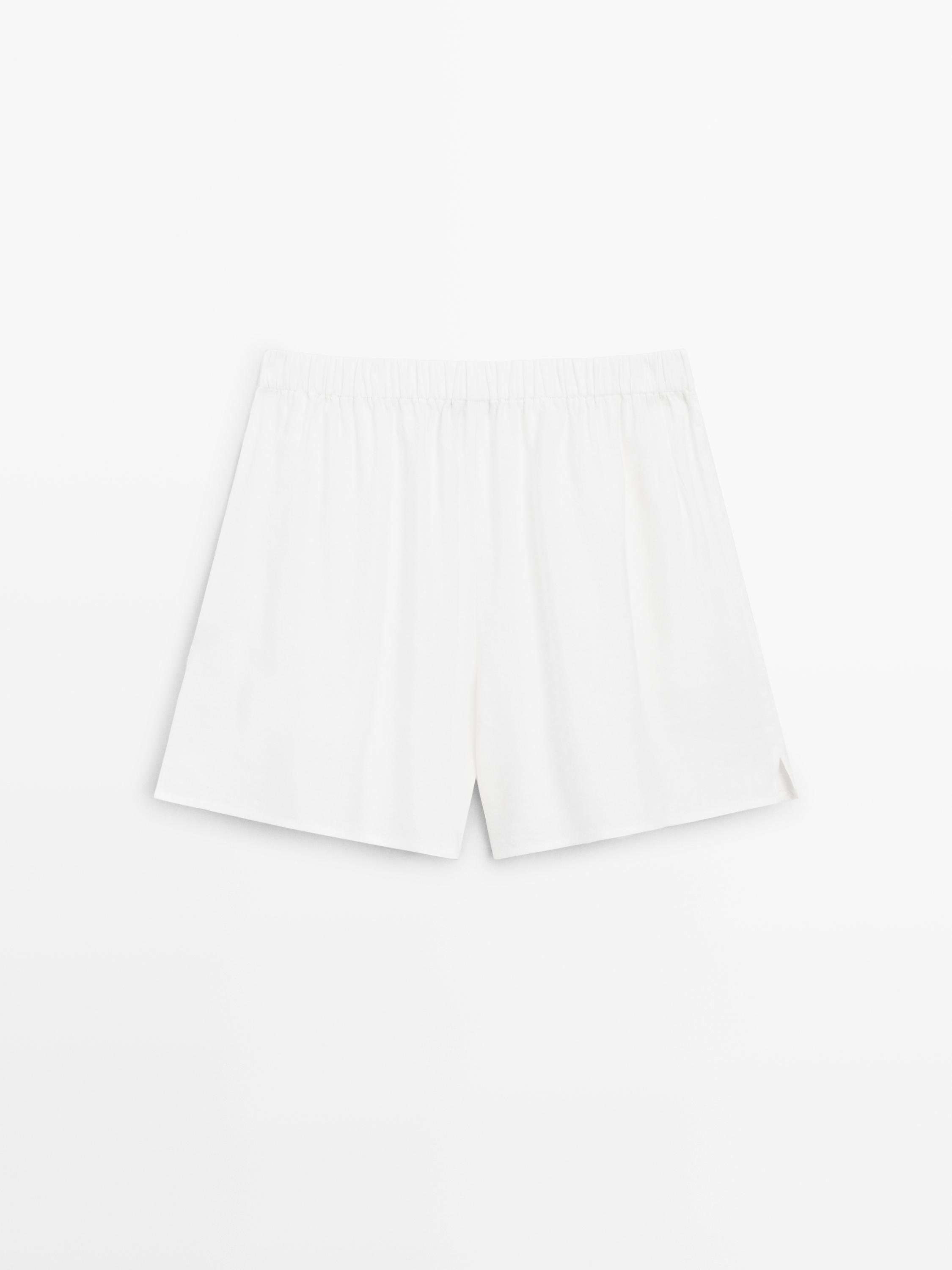 Linen blend total look short Bermuda shorts — Off white