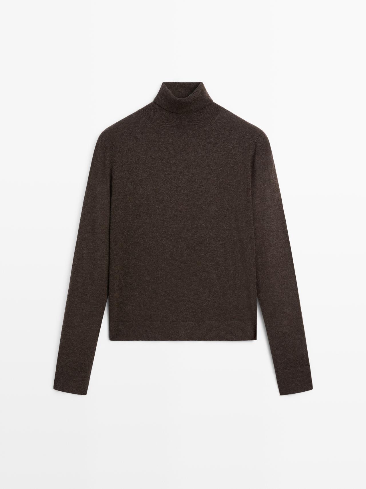 Massimo Dutti - Dames - High-Neck Knitted Jumper With Wool - Chocolade - L