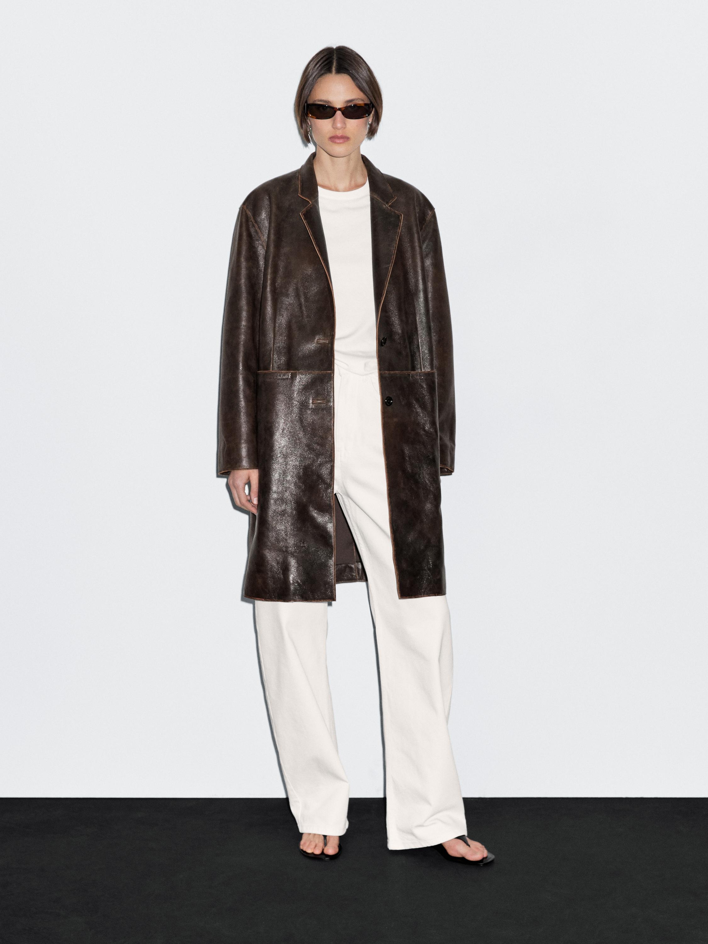 Distressed nappa leather coat · Brown · Bags And Backpacks