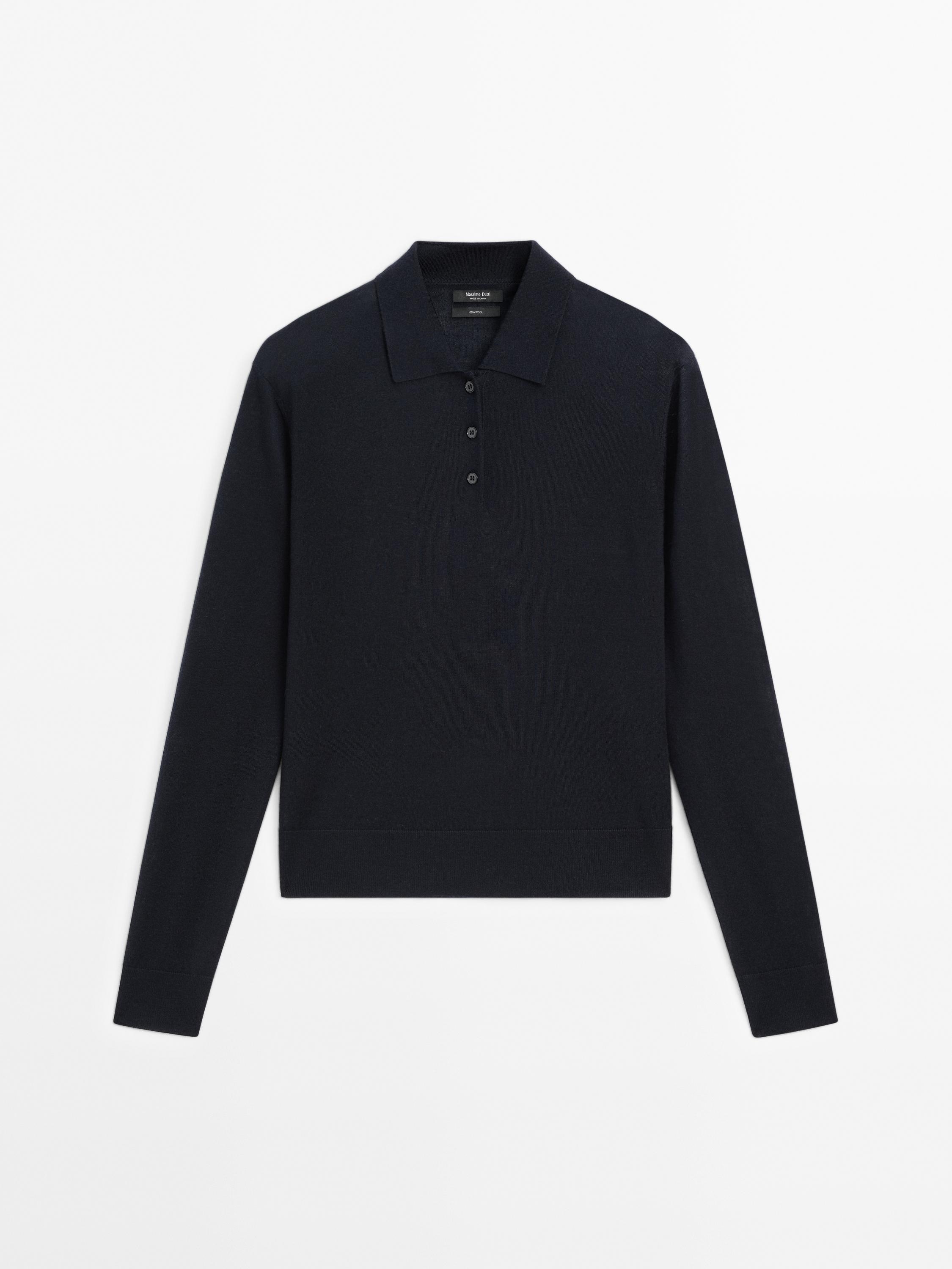 100% wool polo collar sweater with buttons