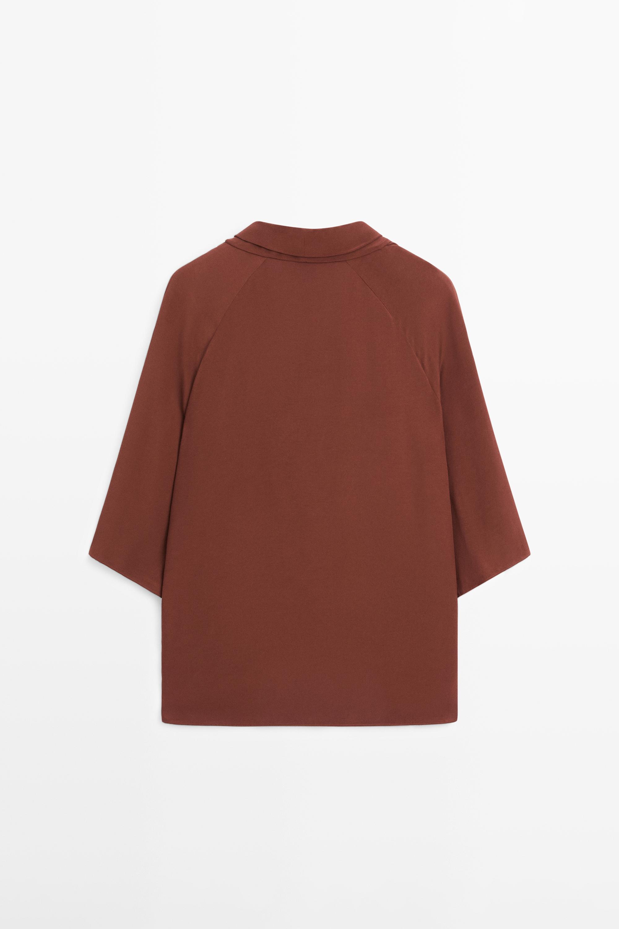 Flowing shirt with draped detail — ORANGE