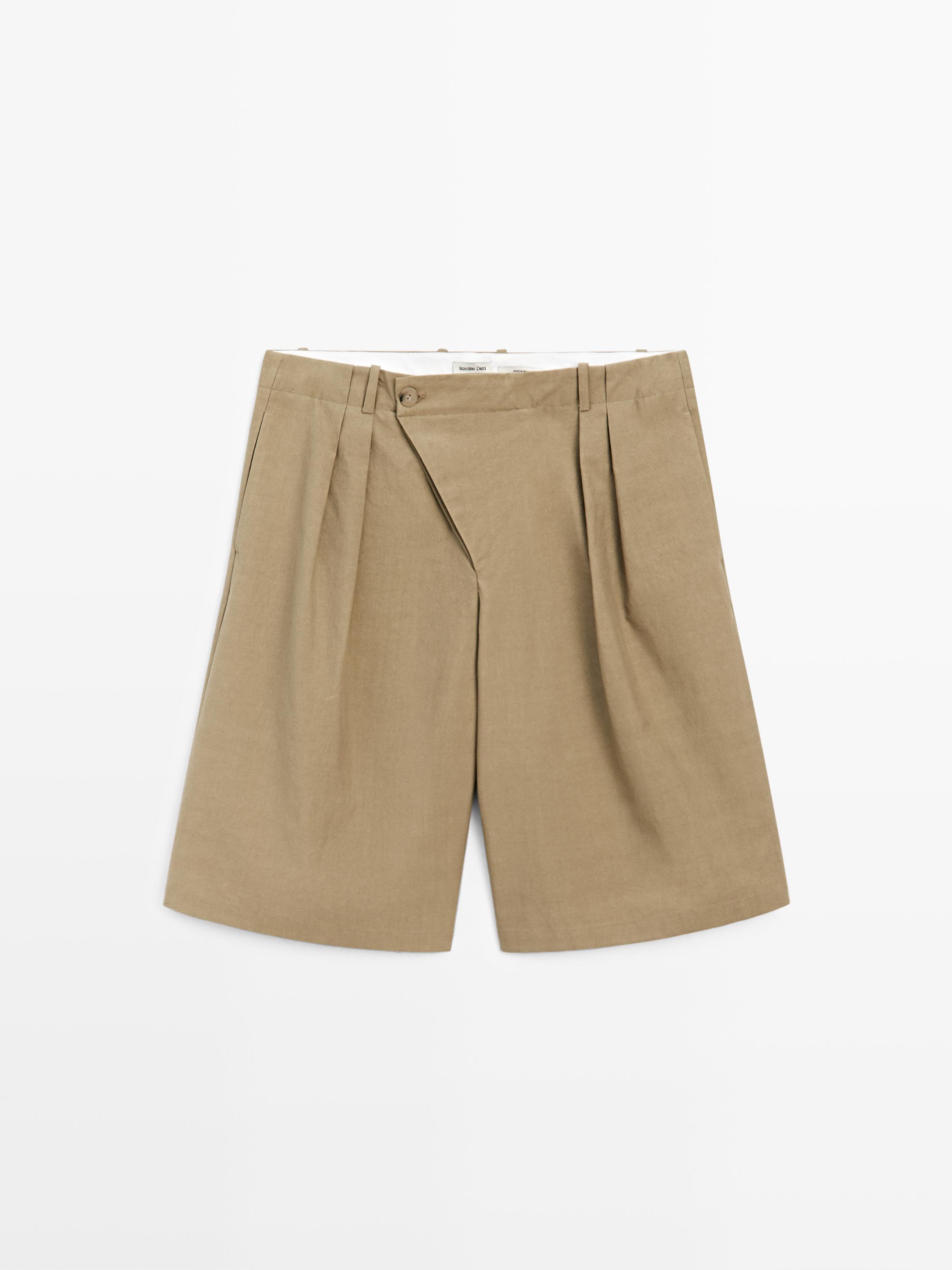 Bermuda shorts with crossover fastening - STUDIO — KHAKI