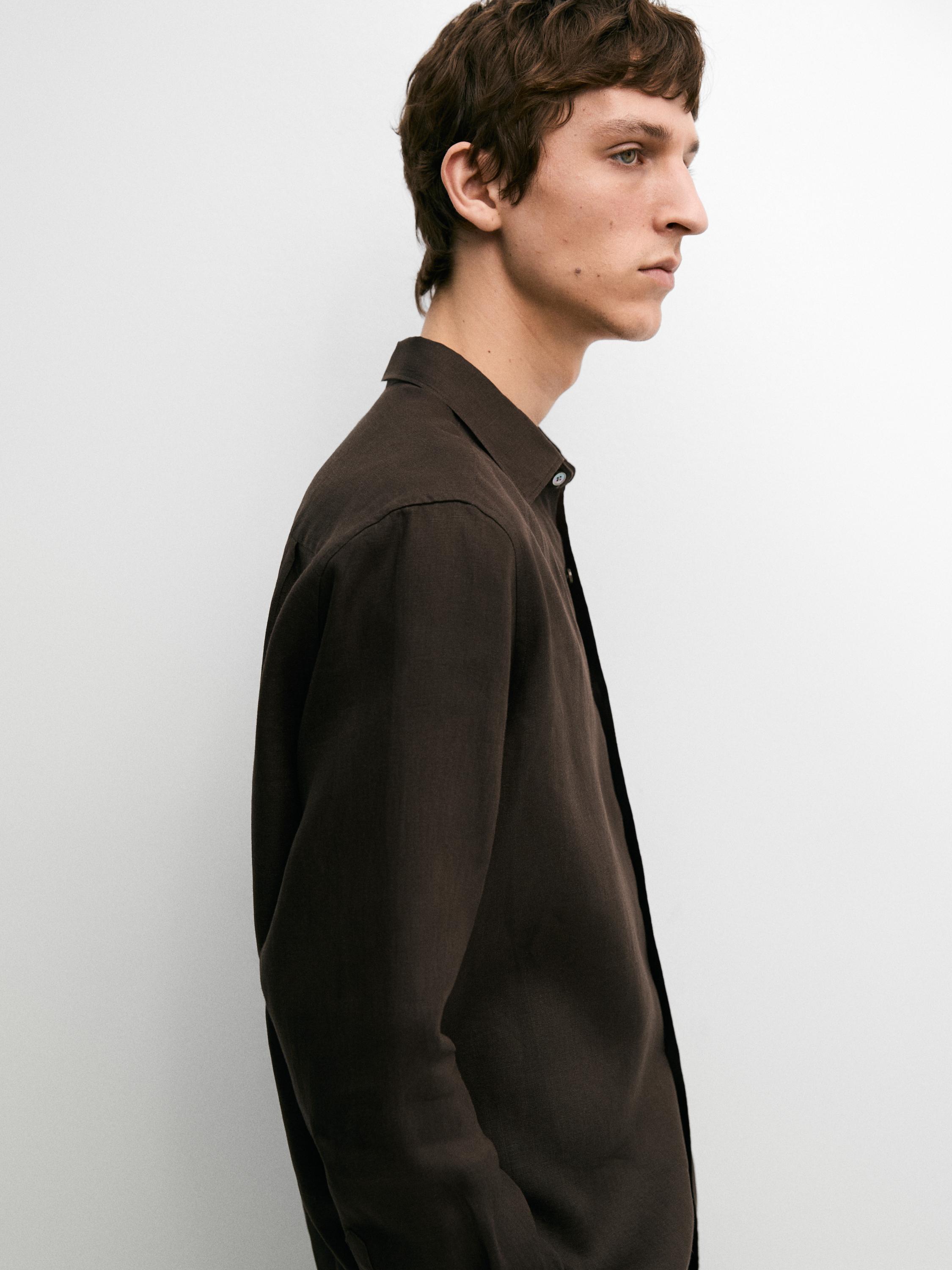 Extra fine regular fit linen shirt — BROWN