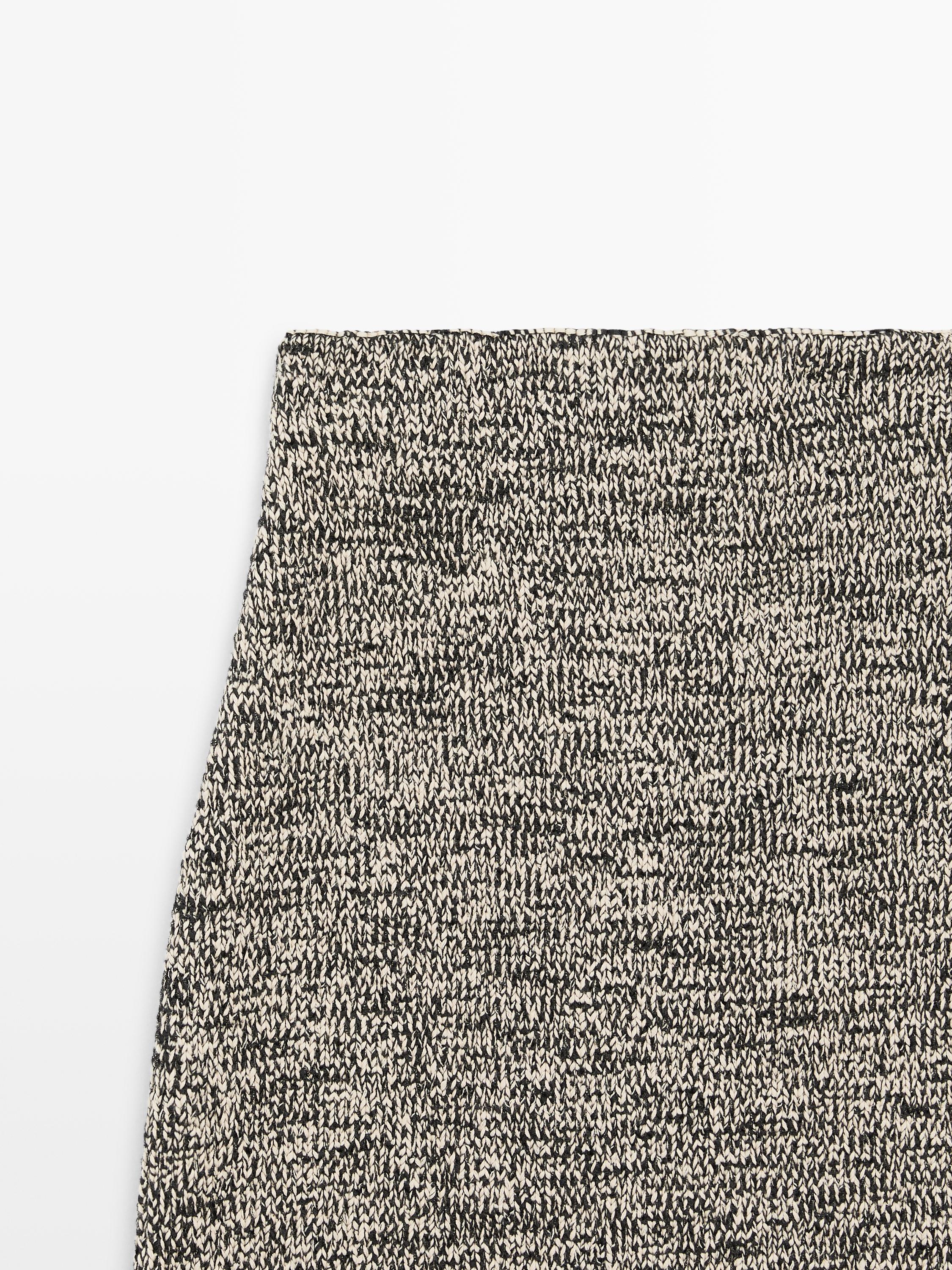 Total look knit skirt with fringing — BLACK