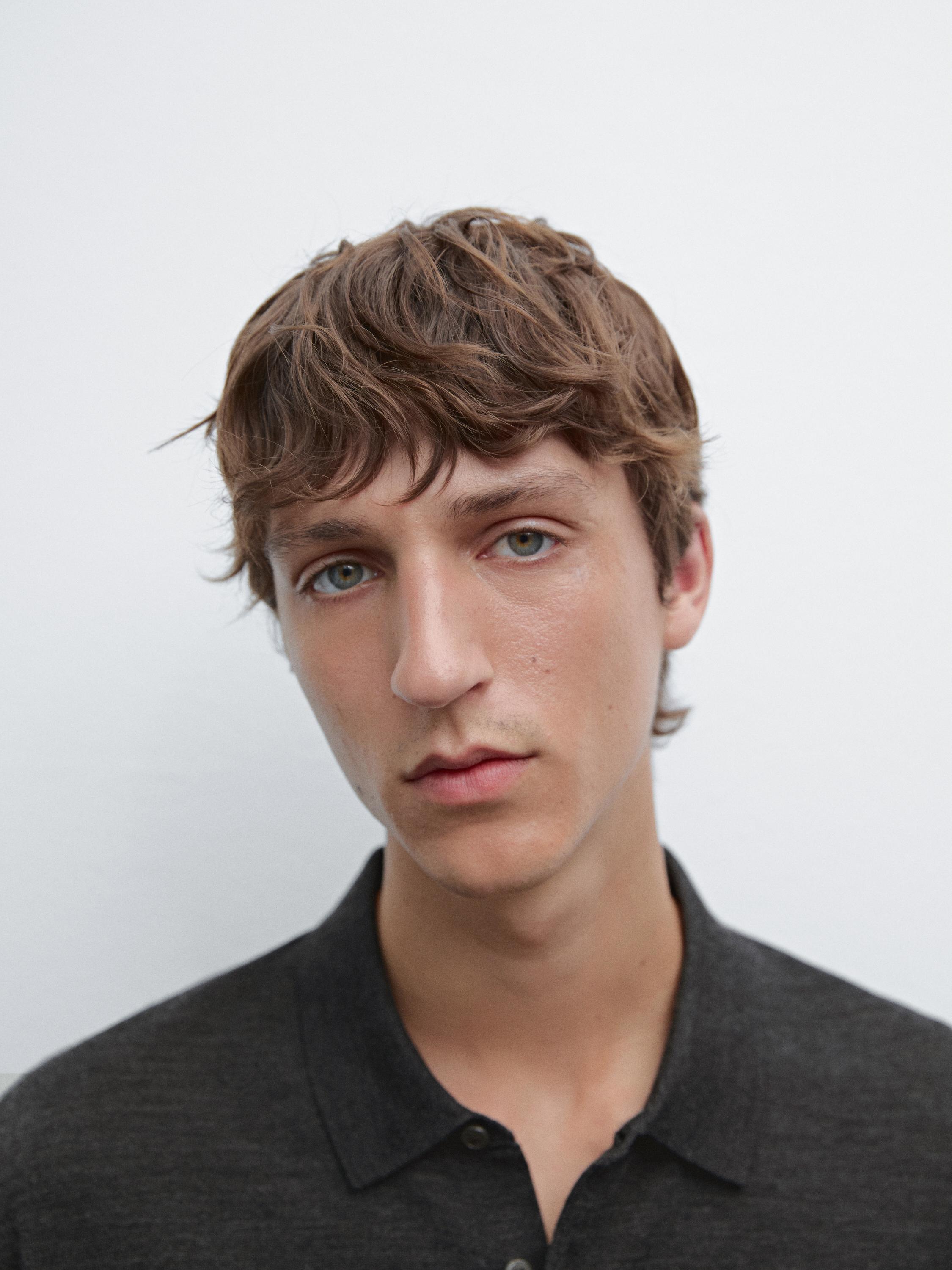 Short sleeve wool blend knit polo shirt