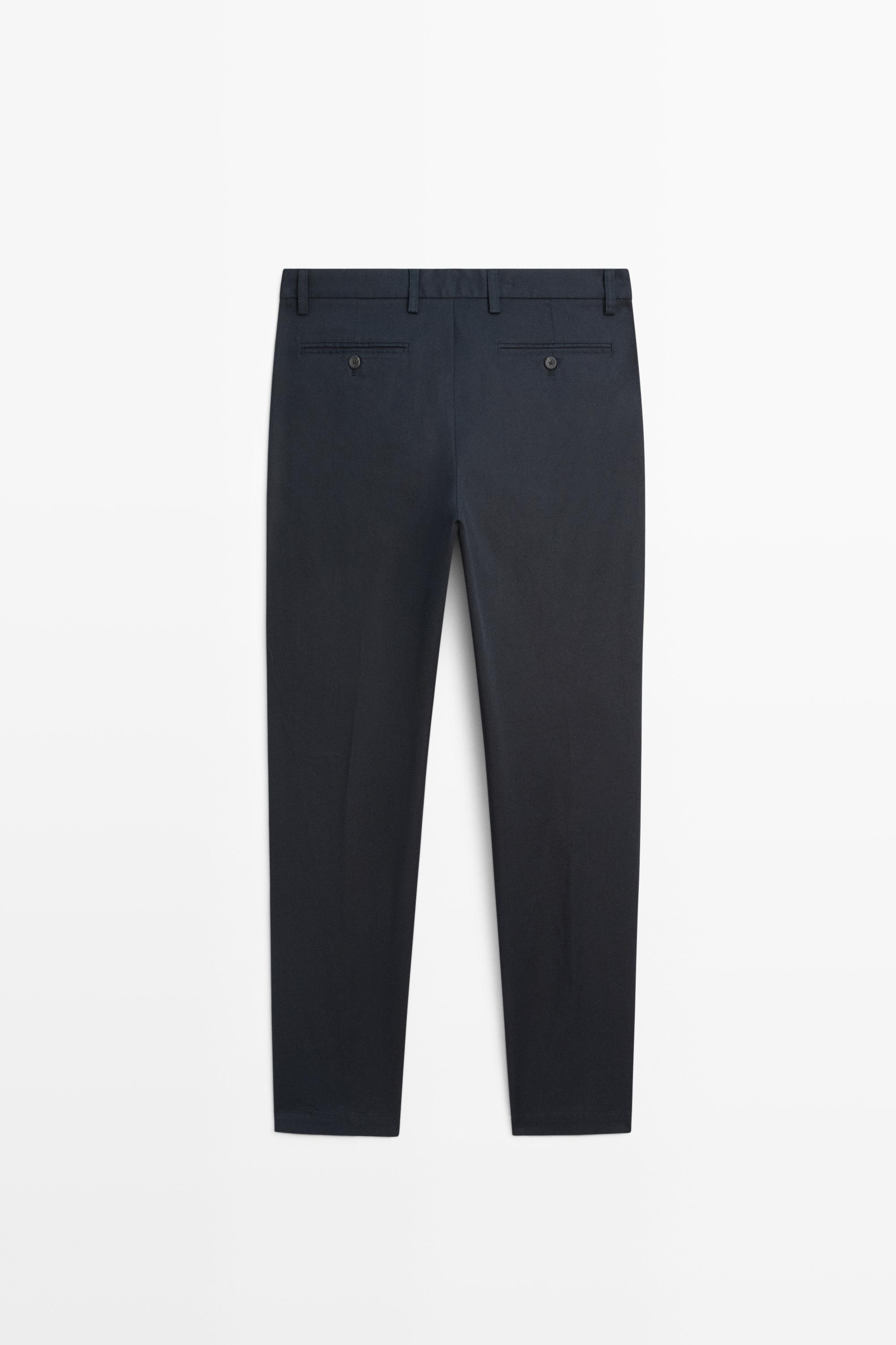 Cotton blend slim fit pants — NAVY BLUE