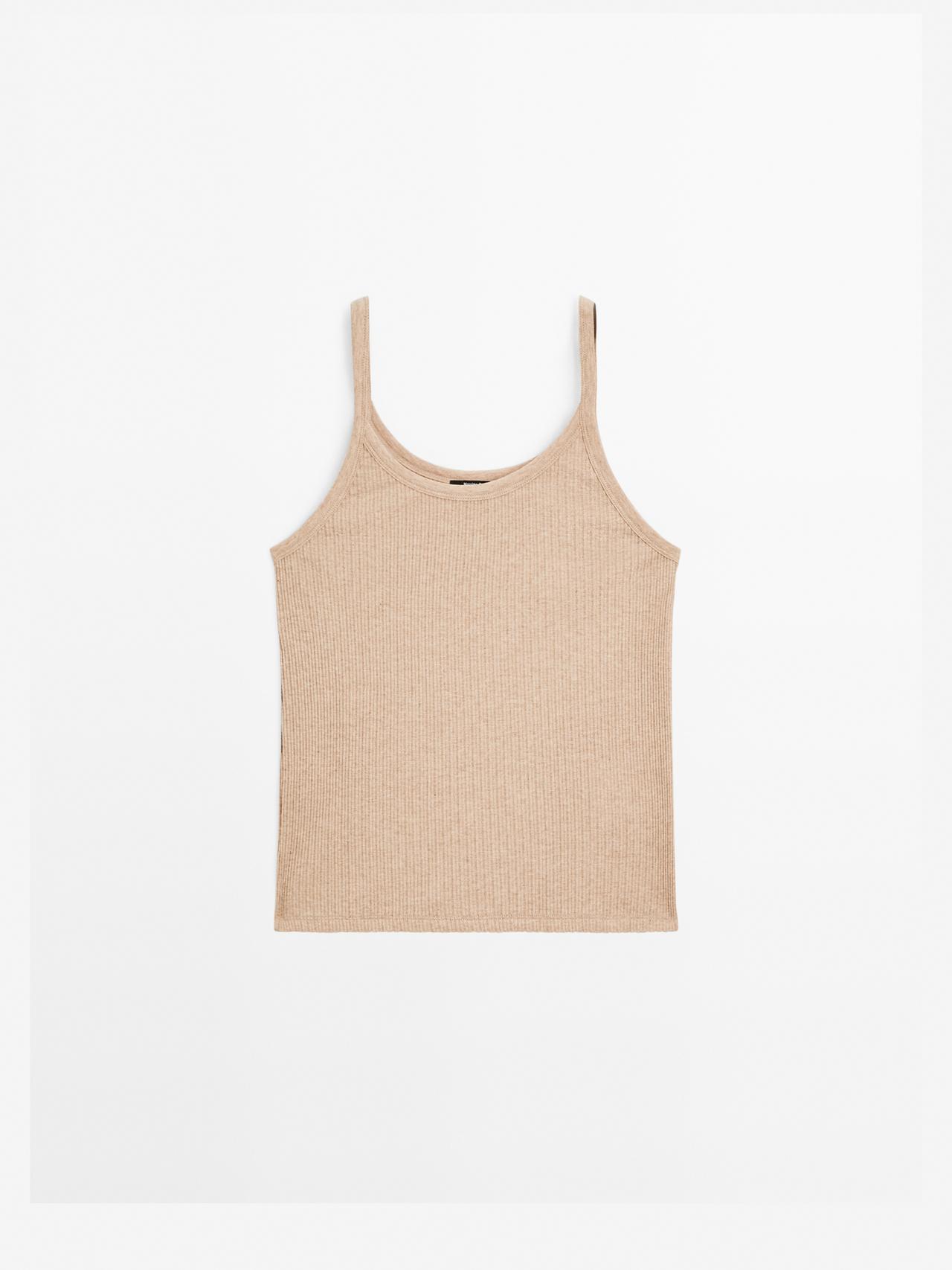 Massimo Dutti - Dame - Meleret Top I 100 % Bomuld Med Stropper - Sand - Xl