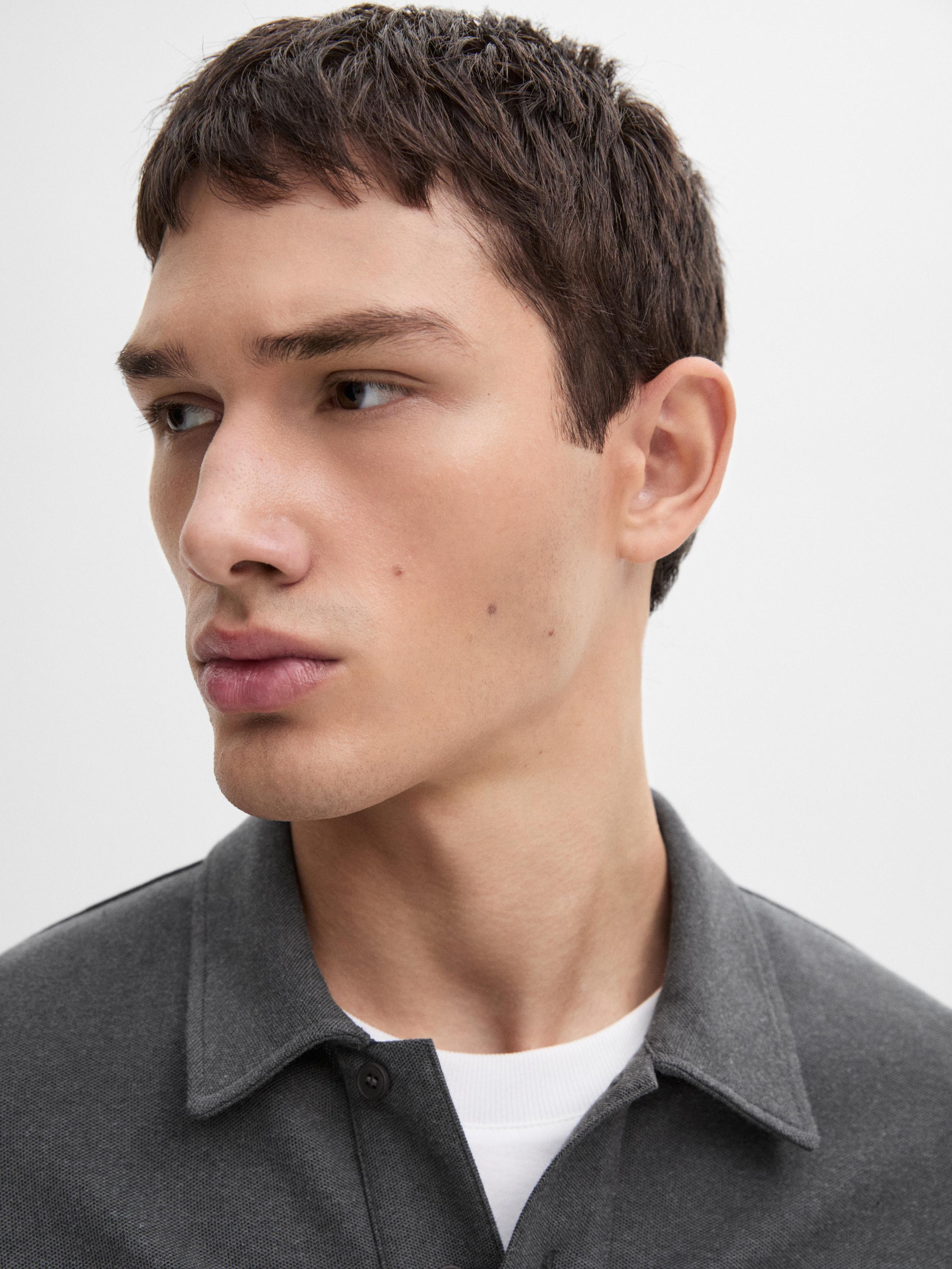 Cotton blend knit polo sweater