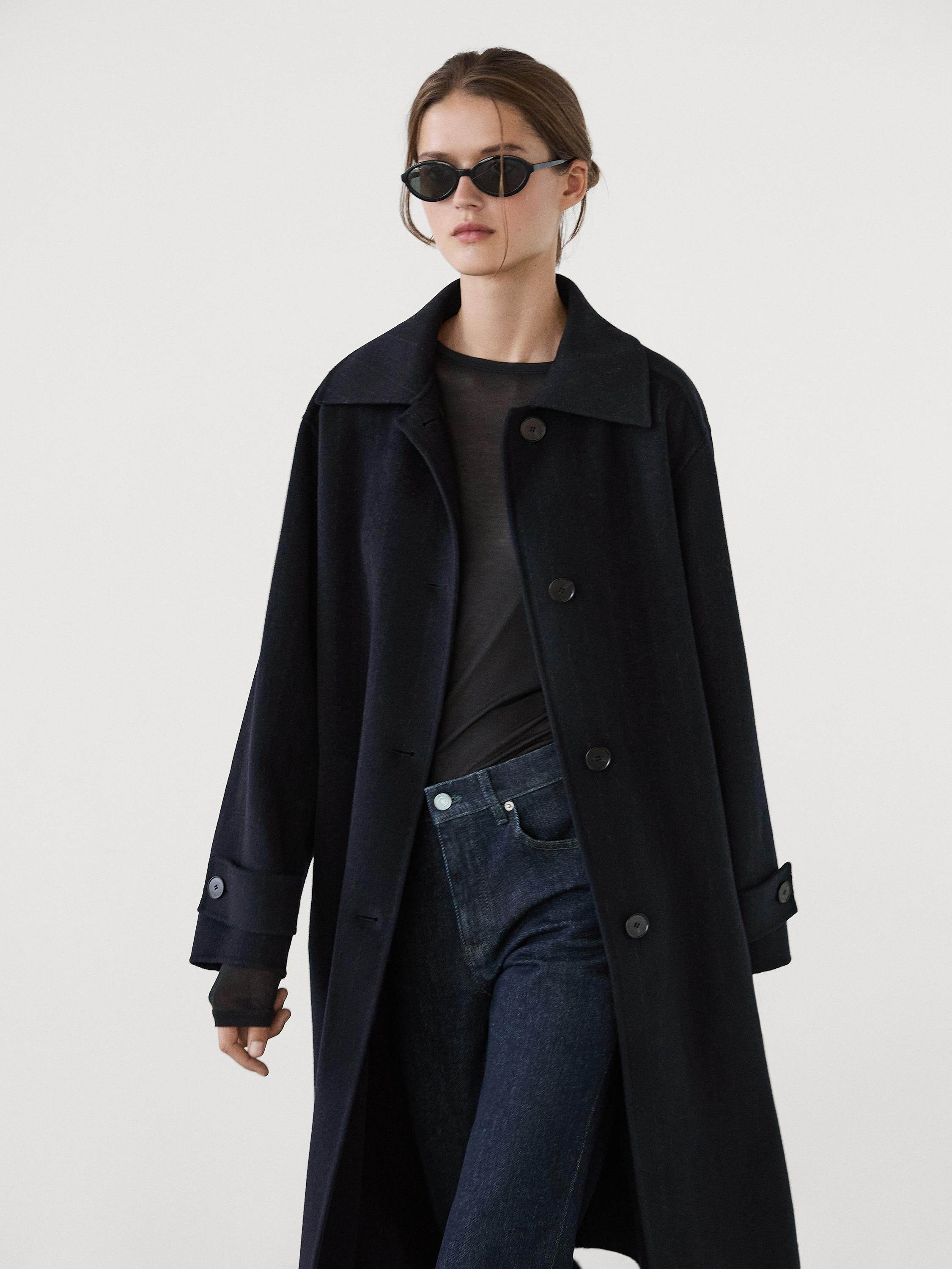 Massimo dutti black wool coat best sale