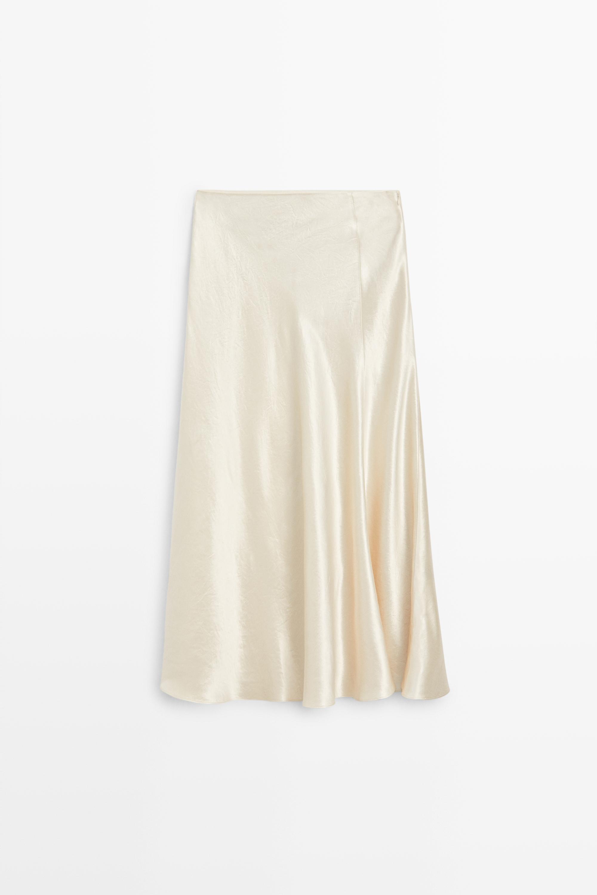 Flowing satin midi skirt - STUDIO — Beige