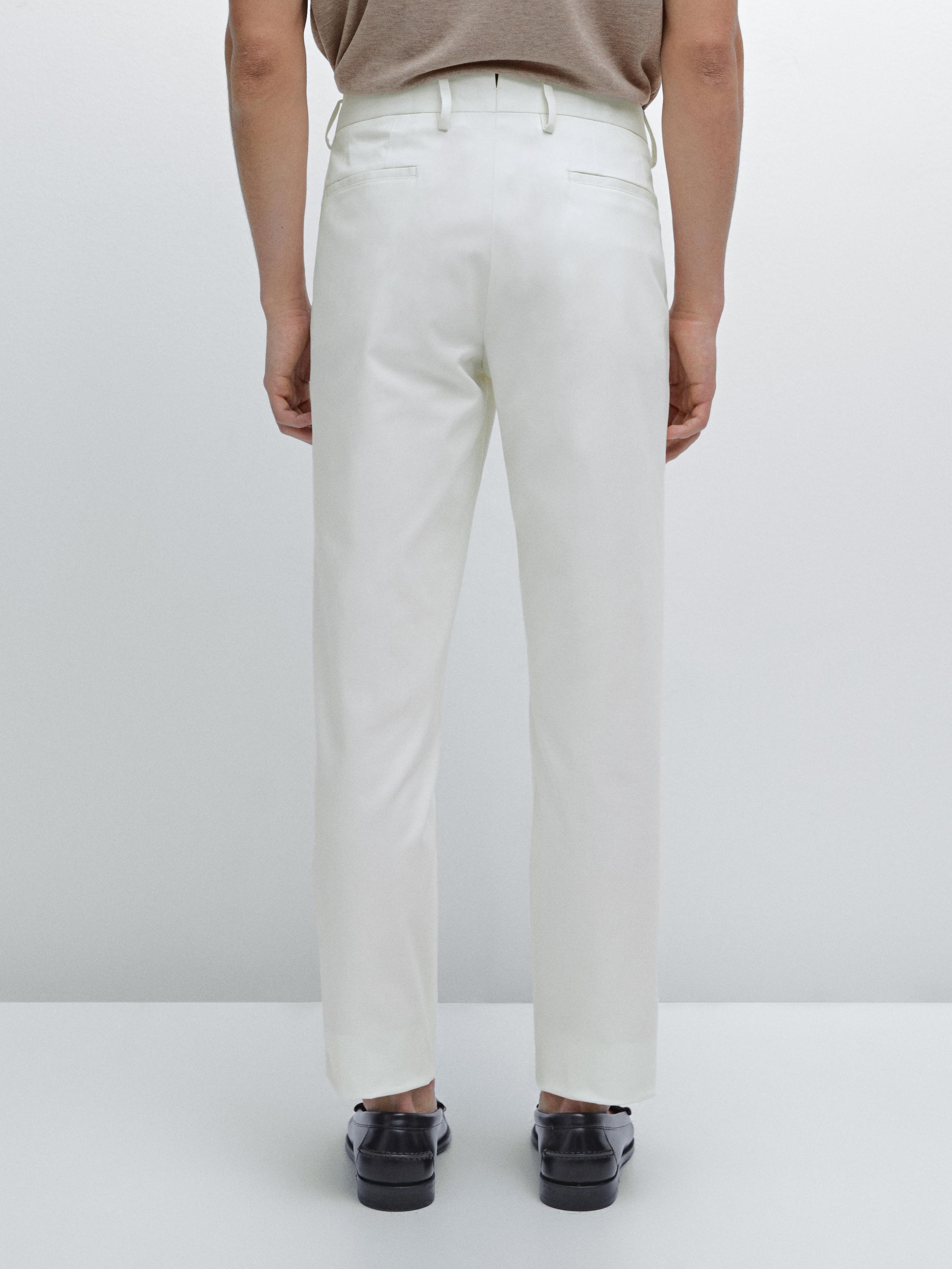 Cotton blend slim fit trousers