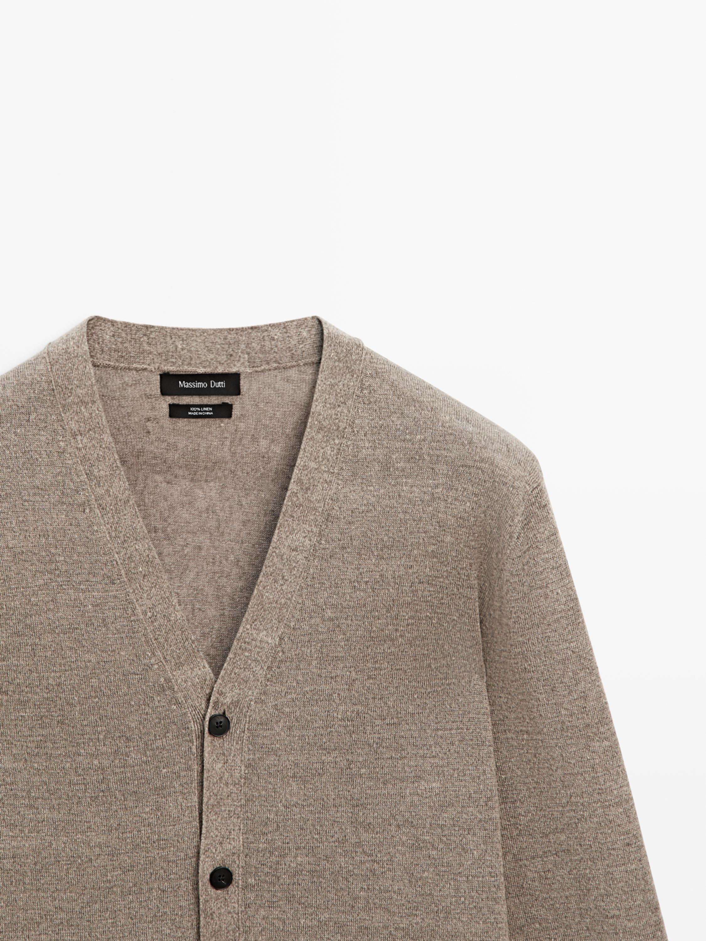 Linen knit cardigan with buttons — SAND BROWN