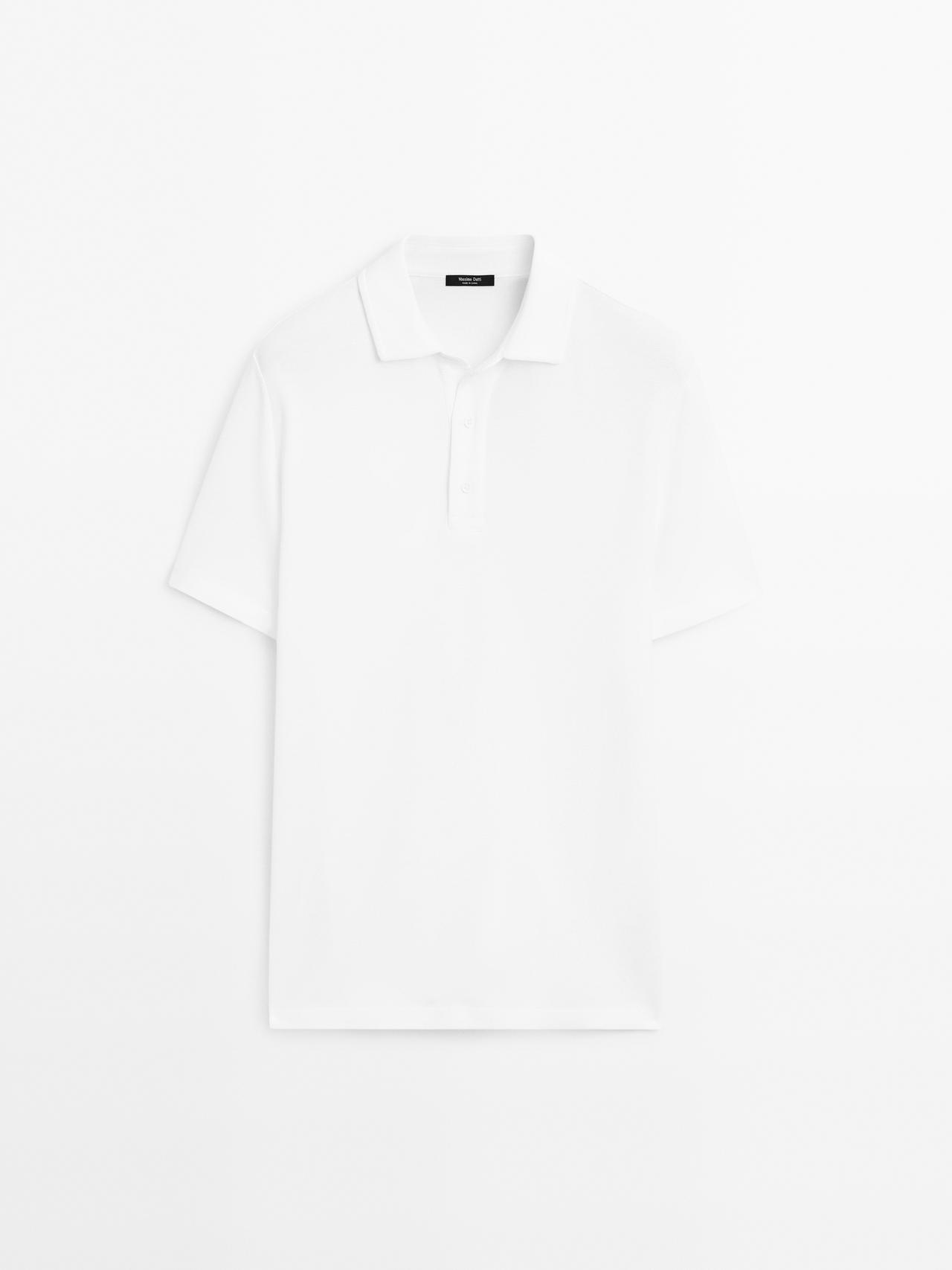 Massimo Dutti - Herre - Strukturvævet Poloshirt Med Korte Ærmer - Hvid - S