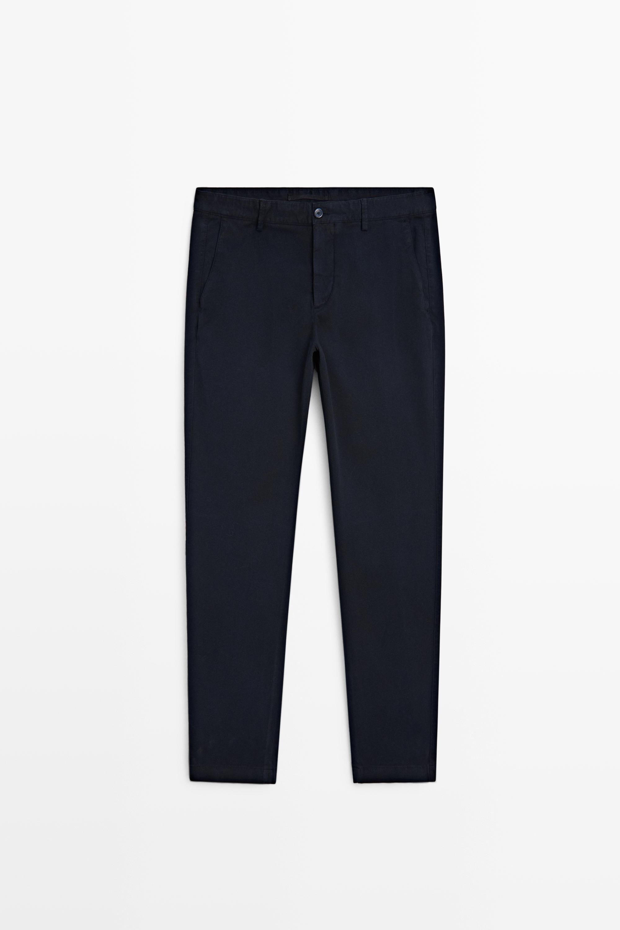 Slim-fit micro-textured trousers — NAVY BLUE