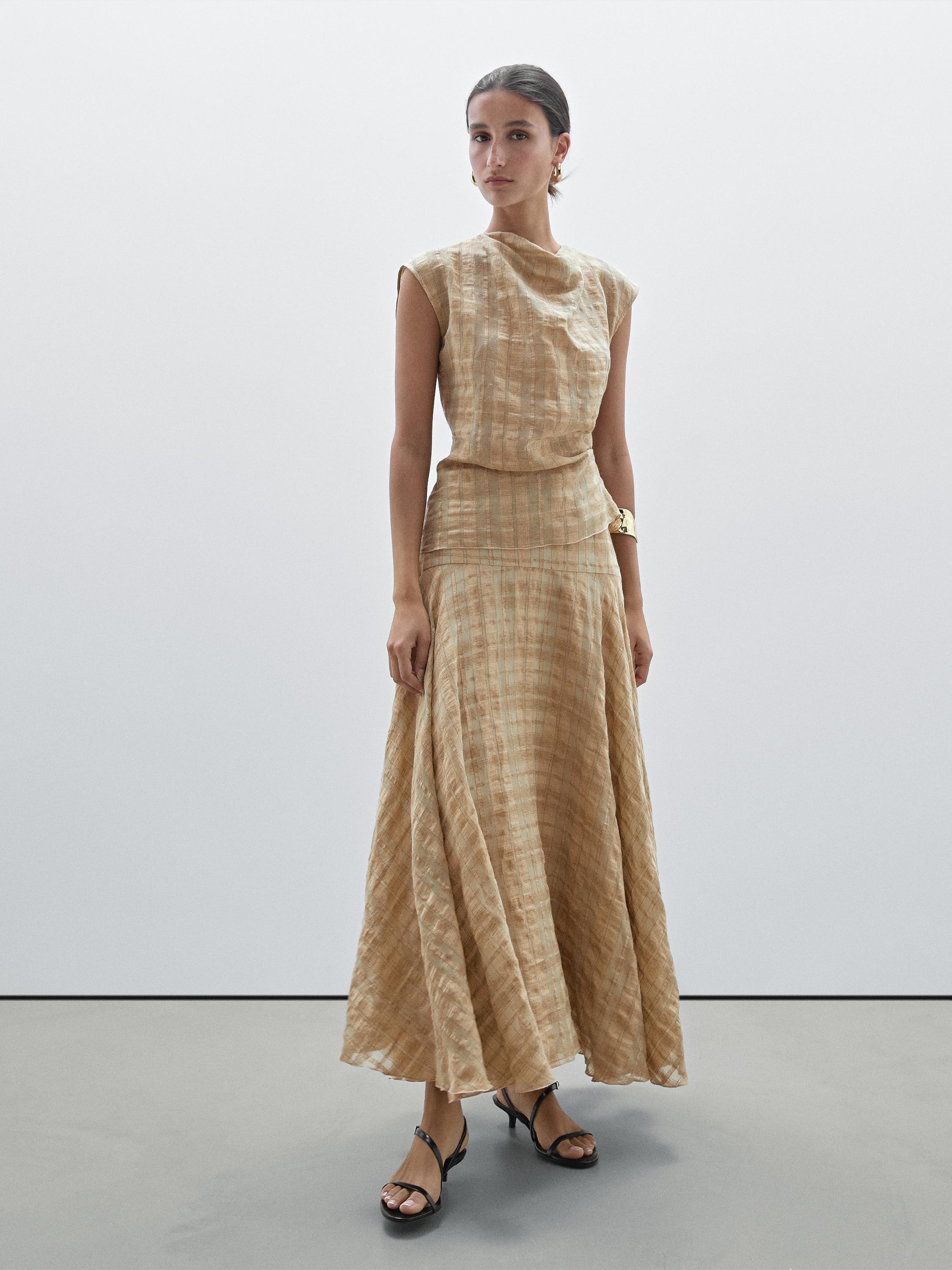 Long check skirt