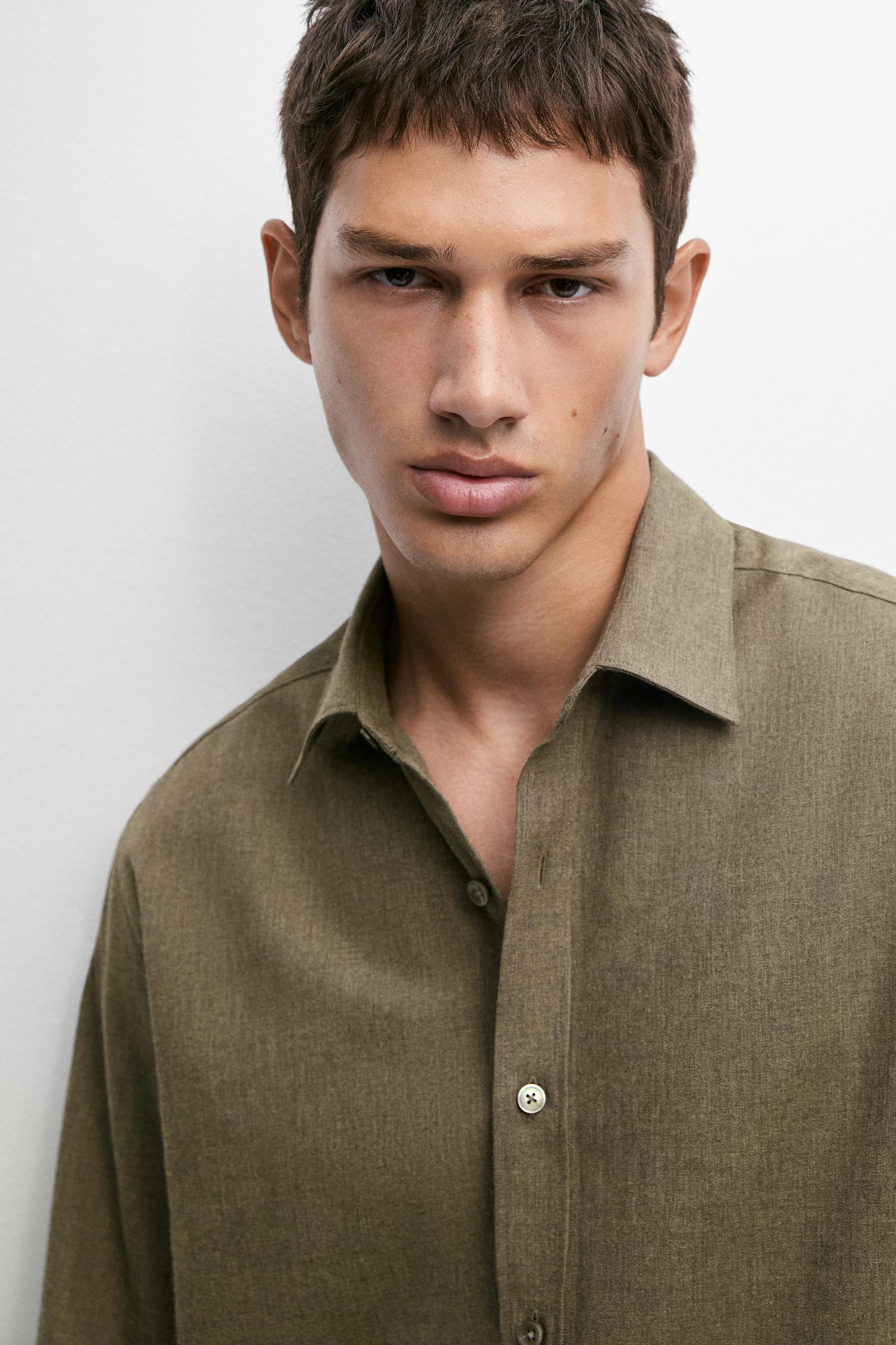 Massimo Dutti %100 Pamuklu Melanj Fitilli Regular Fit Gömlek görsel 8