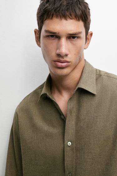 100% cotton regular fit melange twill shirt — GREEN 8
