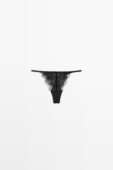 Scalloped lace thong — BLACK 4
