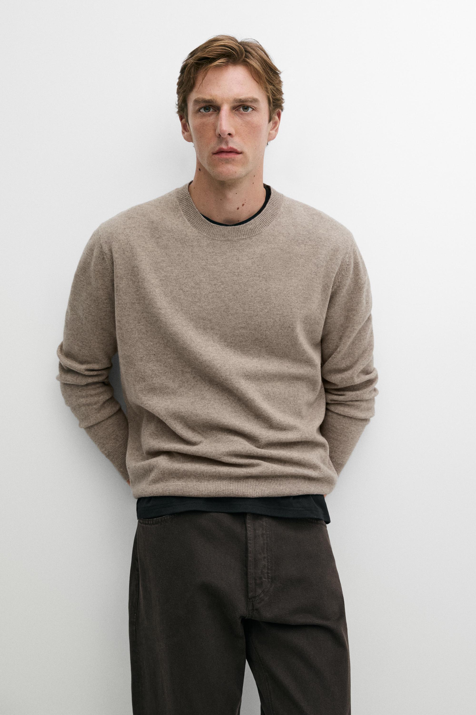 Wool blend round neck knit sweater — MINK