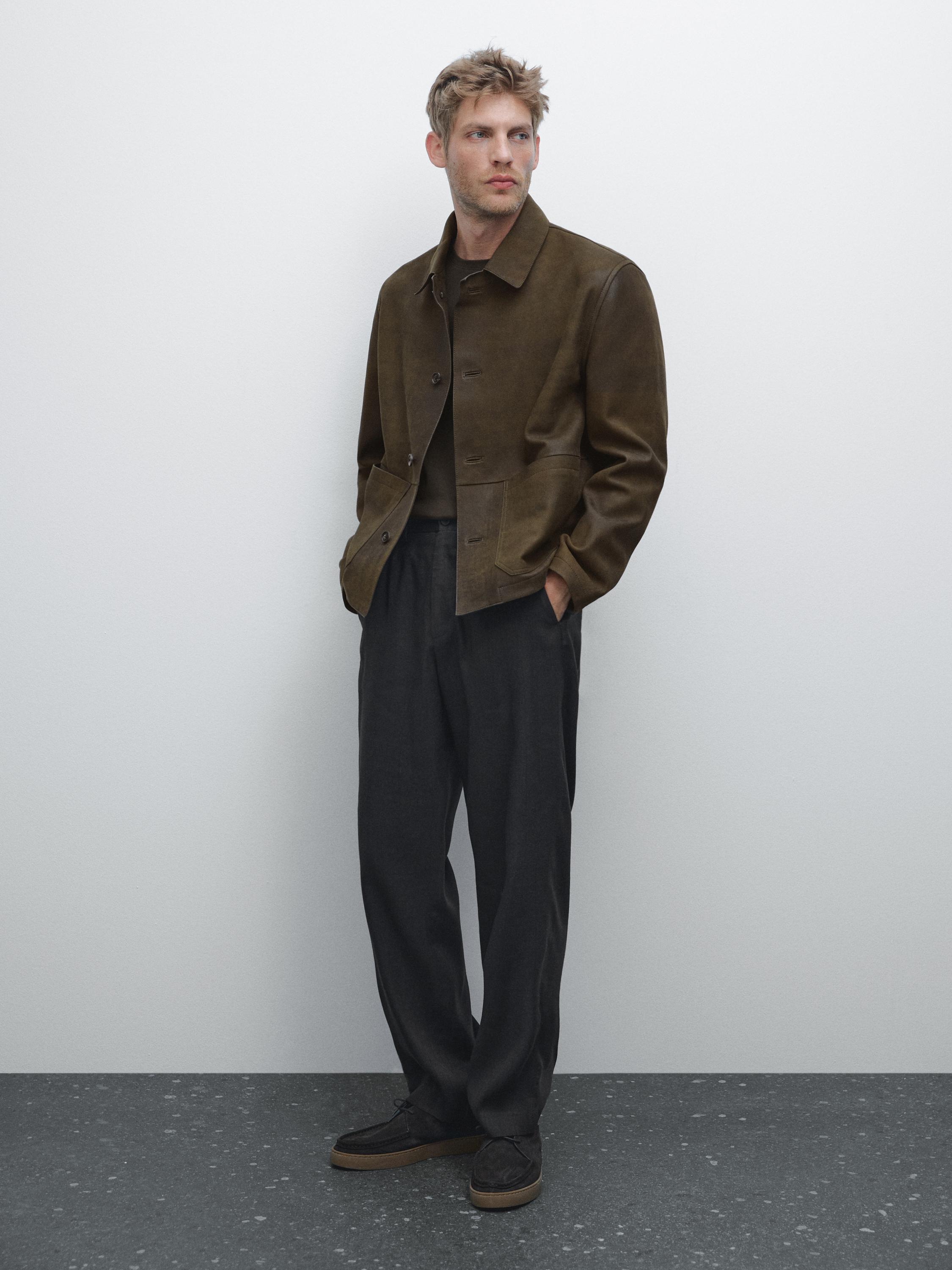 Veste 100 % cuir ovin effet usé