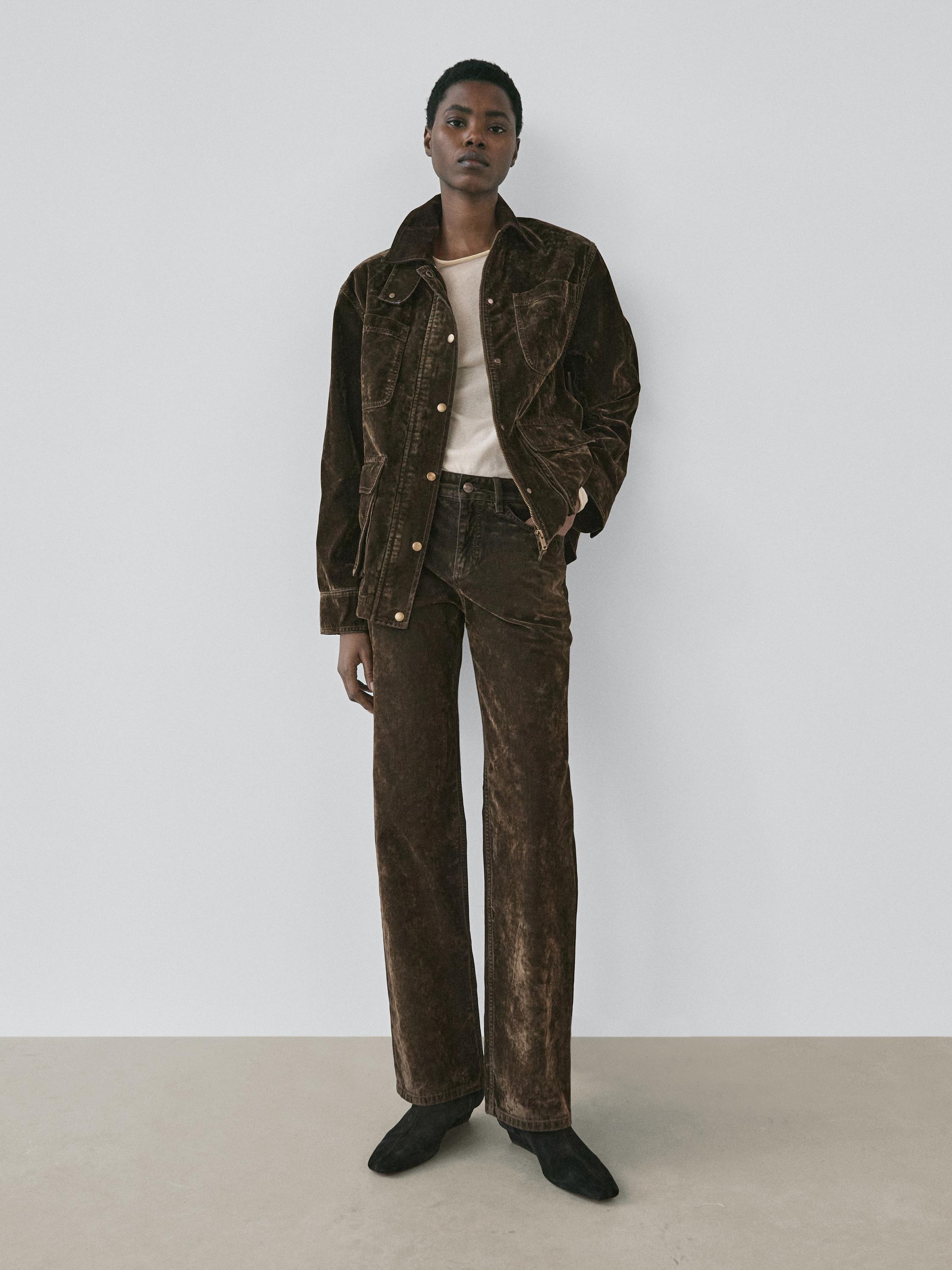 Low-rise straight-leg flocked jeans — KHAKI