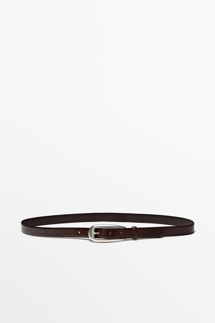 Nappa leather belt with rounded buckle — BROWN