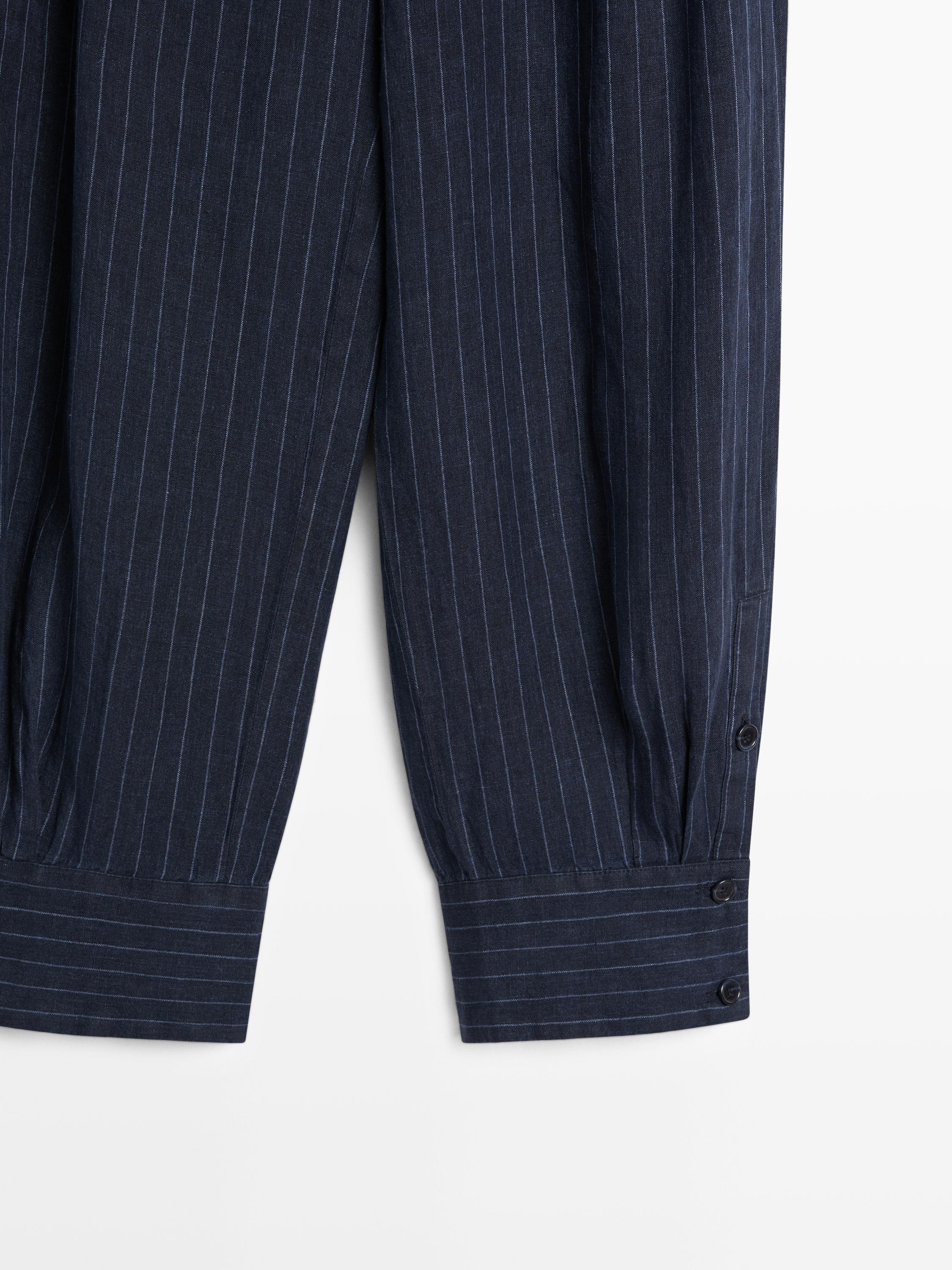 Striped linen sarouel trousers — DARK BLUE
