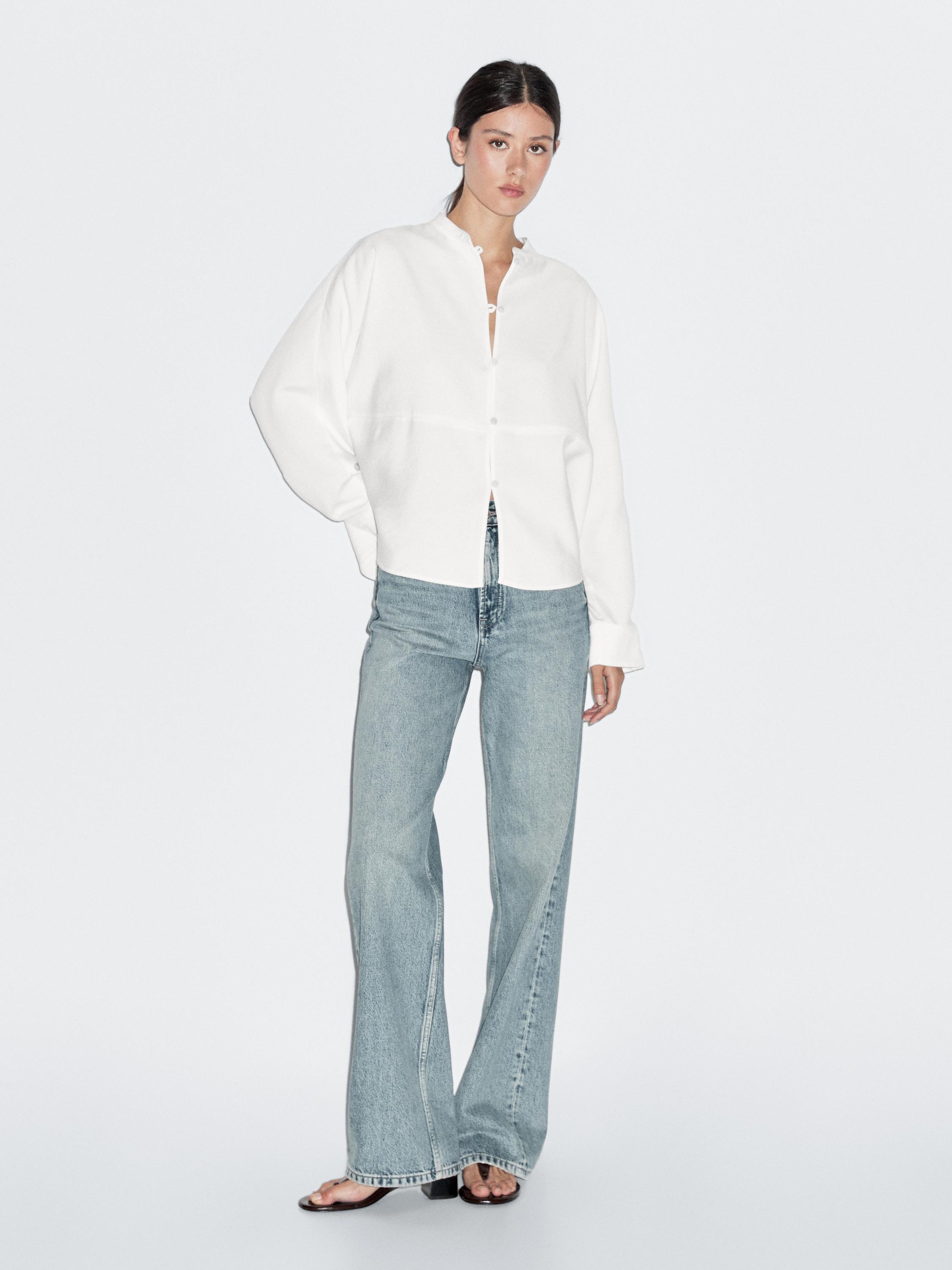 Stand collar shirt with front seam