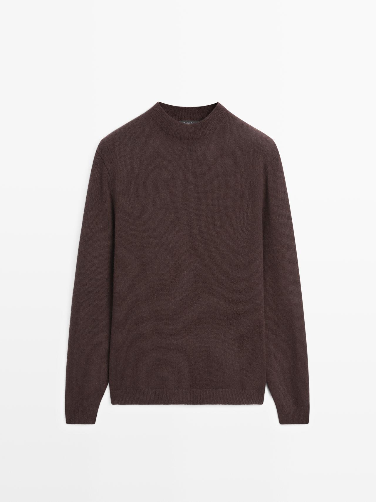 Massimo Dutti - Herre - Striktrøje I Uldblanding Med Rund Hals - Bordeaux - M