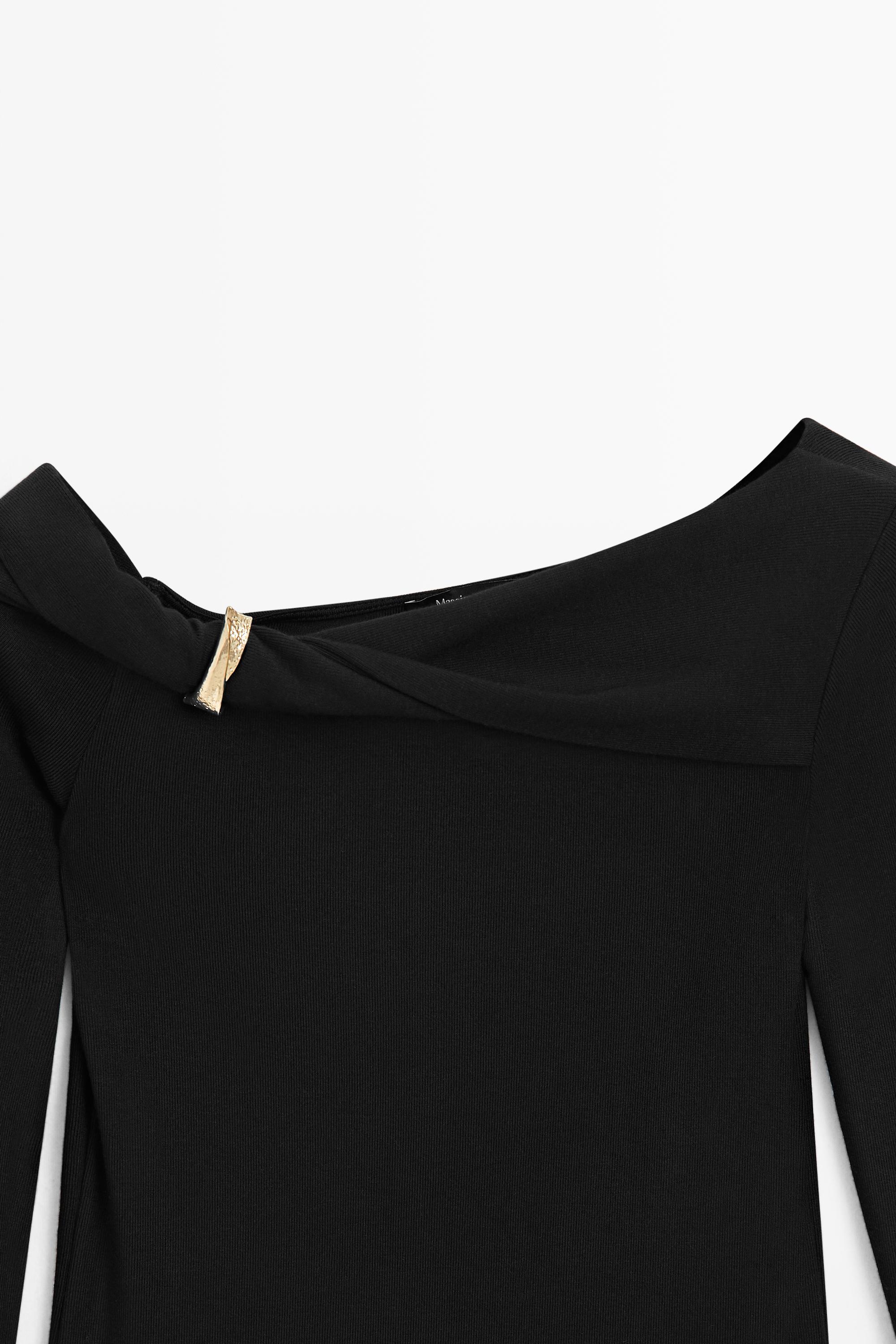 Long sleeve top with metallic detail — BLACK