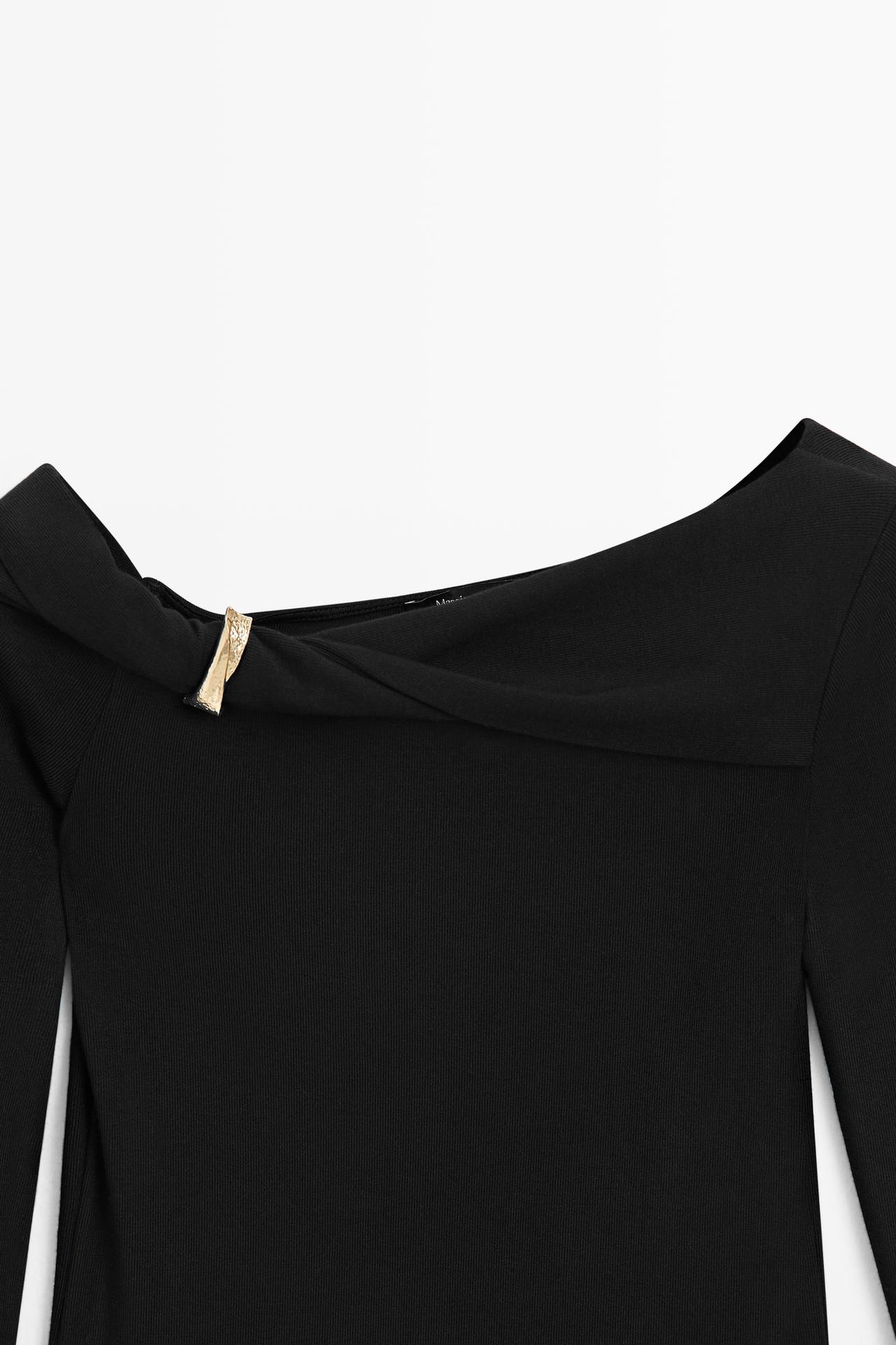 Long sleeve top with metallic detail — BLACK