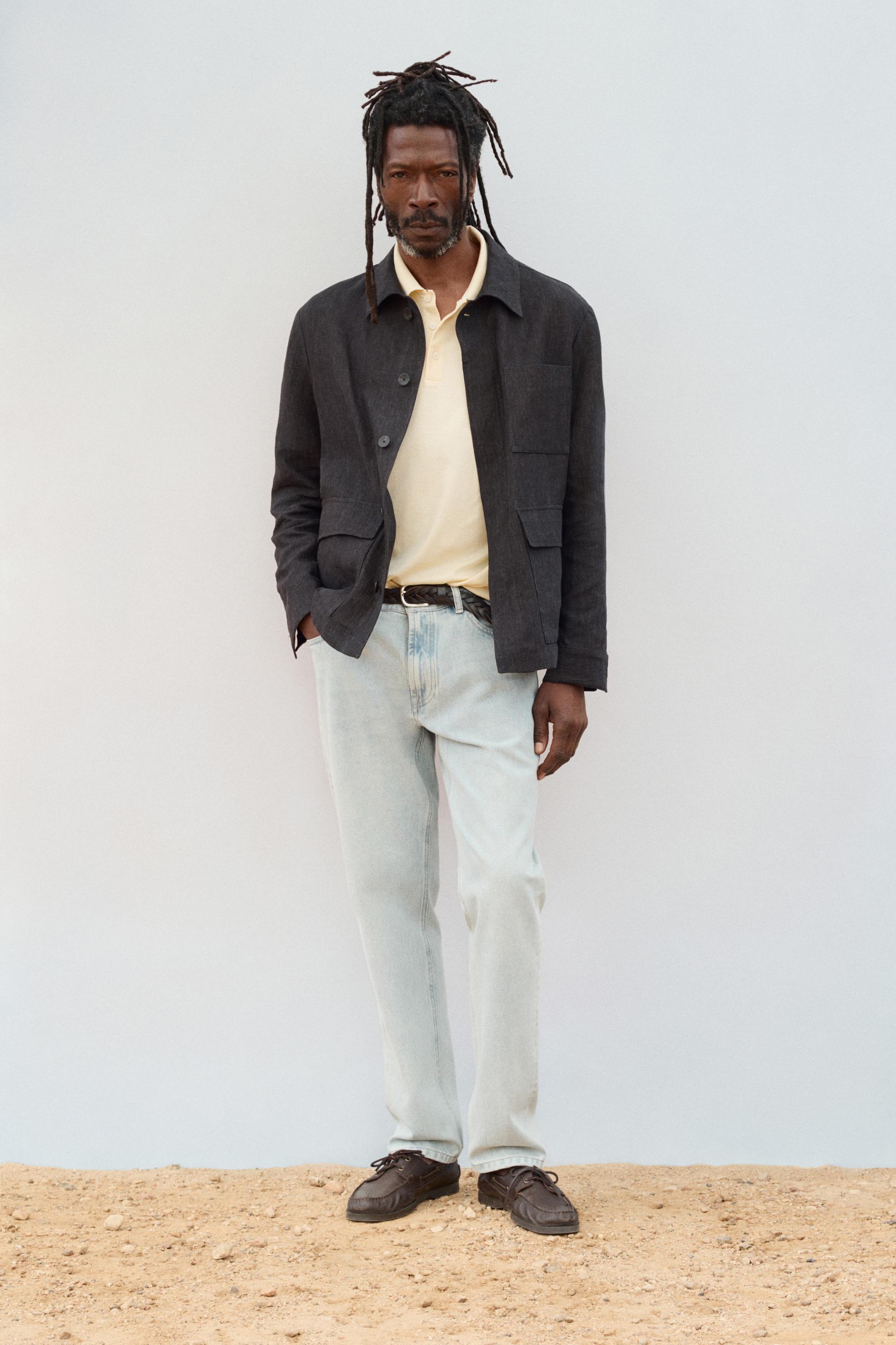 Total look linen jacket with flecked detail — DARK BLUE